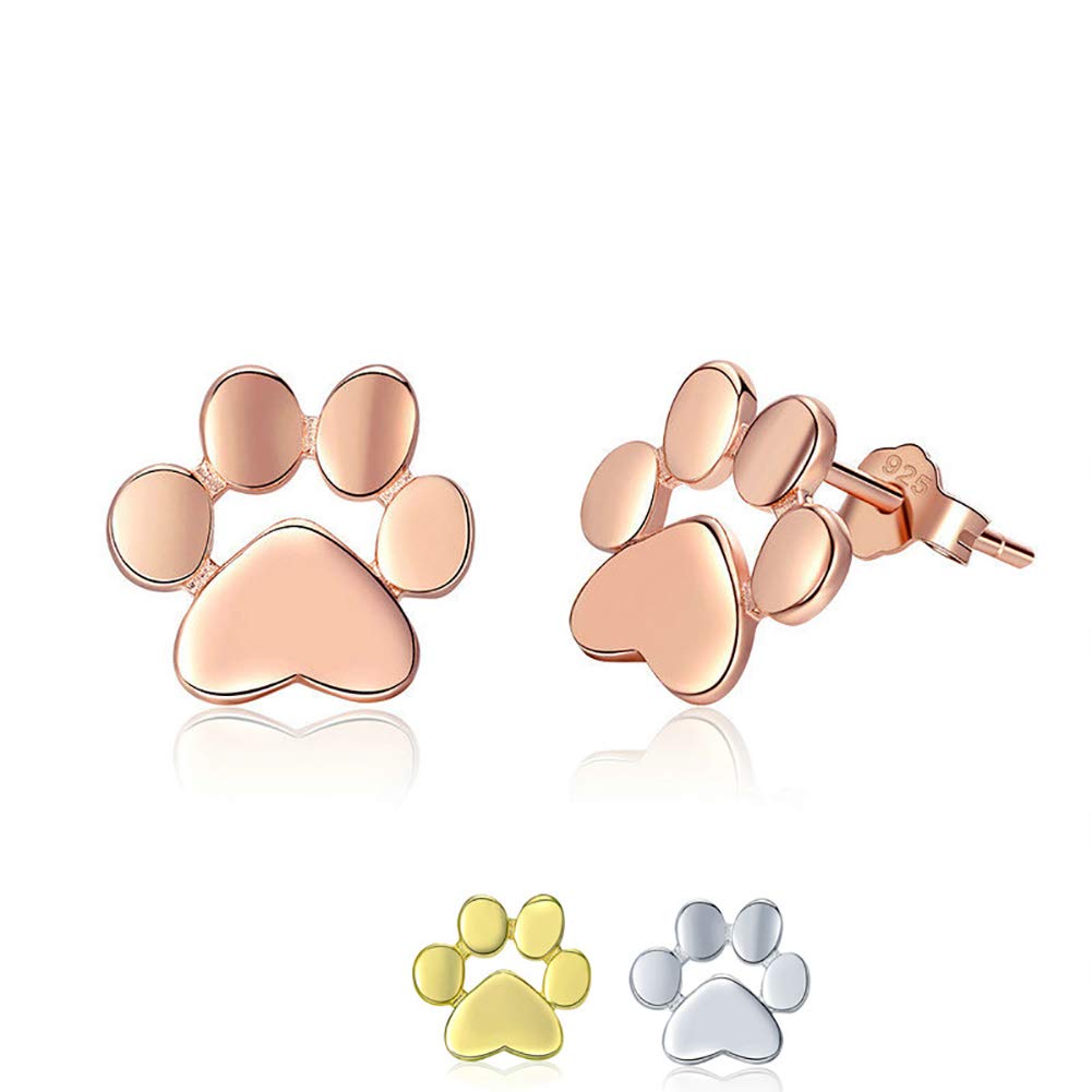 AOFFLY S925 Sterling Silver Stud Earrings - Paw Print Cat Earrings for Women, Rose Gold Plated Pet Jewelry | Perfect Gift for Cat Lovers, Daily Wear & Special Occasions