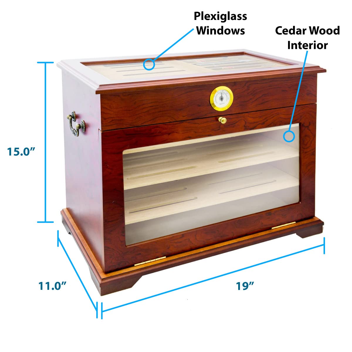 Premium Cigar Humidor with Humidifier - Holds 200-250 Cigars | Ideal for Home, Office & Gifting | Airtight Storage Box for Optimal Cigar Preservation