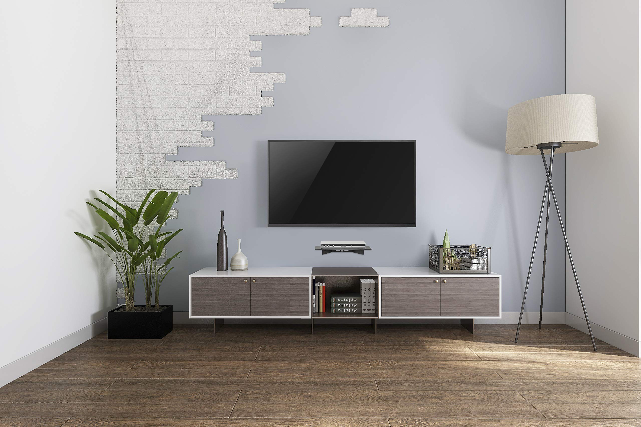 TechOrbits Glass Wall Shelf - Floating Wall Mount Shelf for DVD, Blu-ray & Media Components - Modern Entertainment Console for Living Room, Bedroom & Home Theater