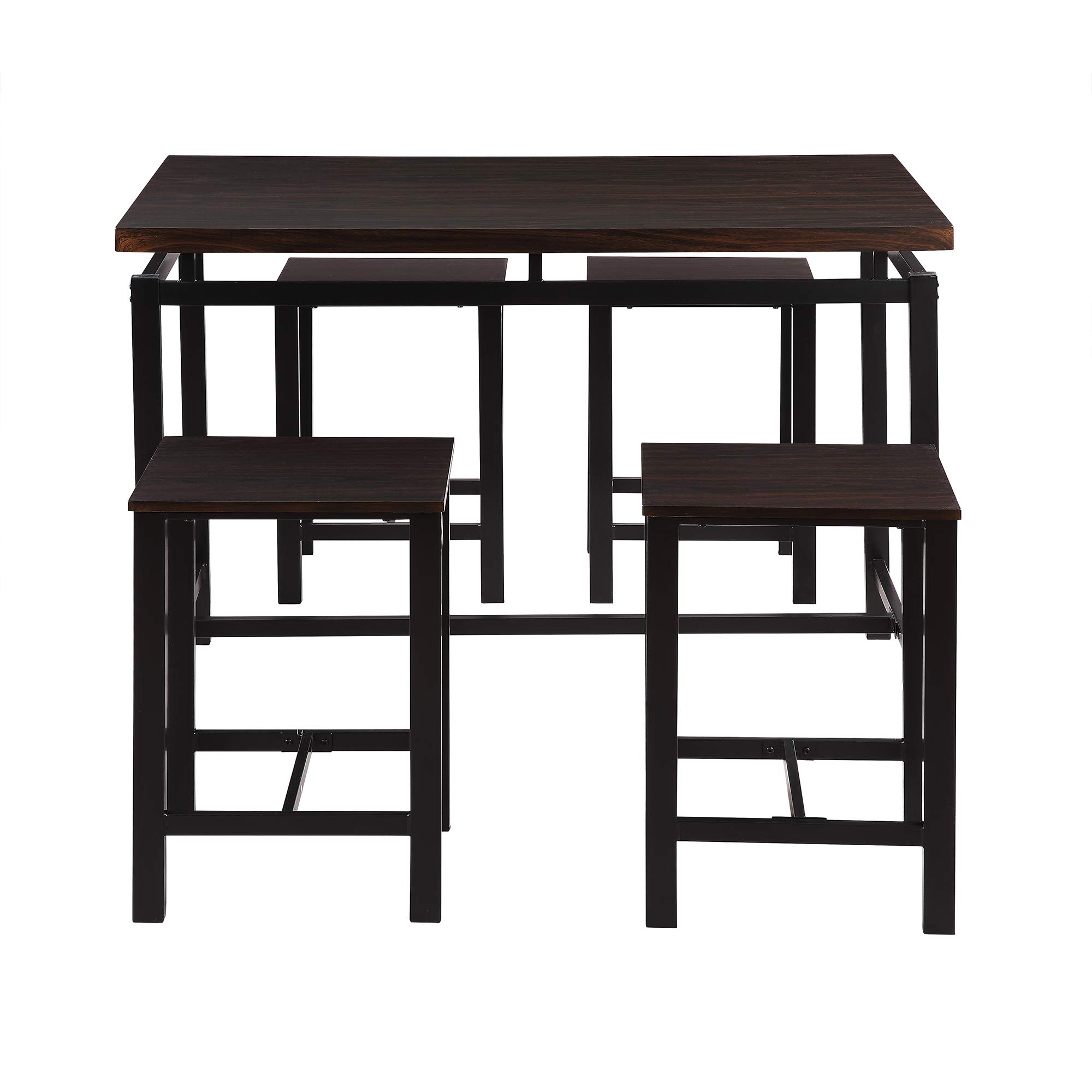 5-Piece Quartz Dining Table Set with Chairs - Modern Espresso Bar Height Table for Breakfast Nook, Kitchen, Mini Bar & Patio - Perfect for Small Space Dining & Entertaining