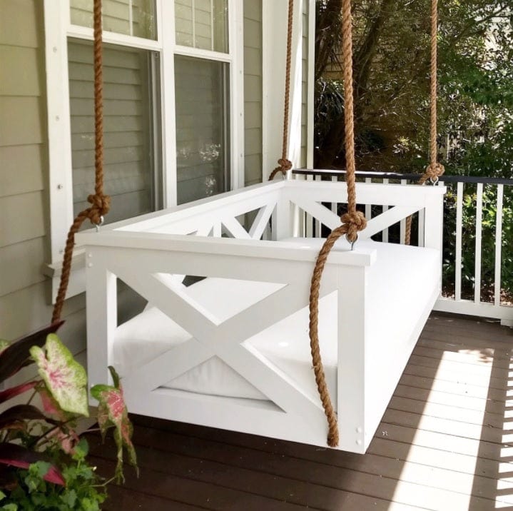 Lowcountry Full Size Swing Bed - Kiln Dried Pine Wood Outdoor Daybed with Weather-Resistant Finish - Perfect for Porch, Patio, Garden, and Backyard Relaxation