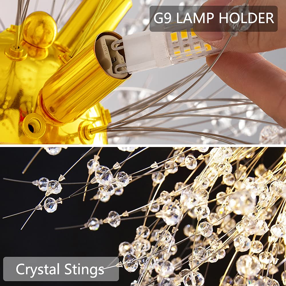 9-Light Gold Crystal Chandelier - Modern Firework Dandelion Ceiling Light Fixture for Dining Room, Bedroom, Hallway | Elegant Lighting for Weddings, Restaurants & Home Decor