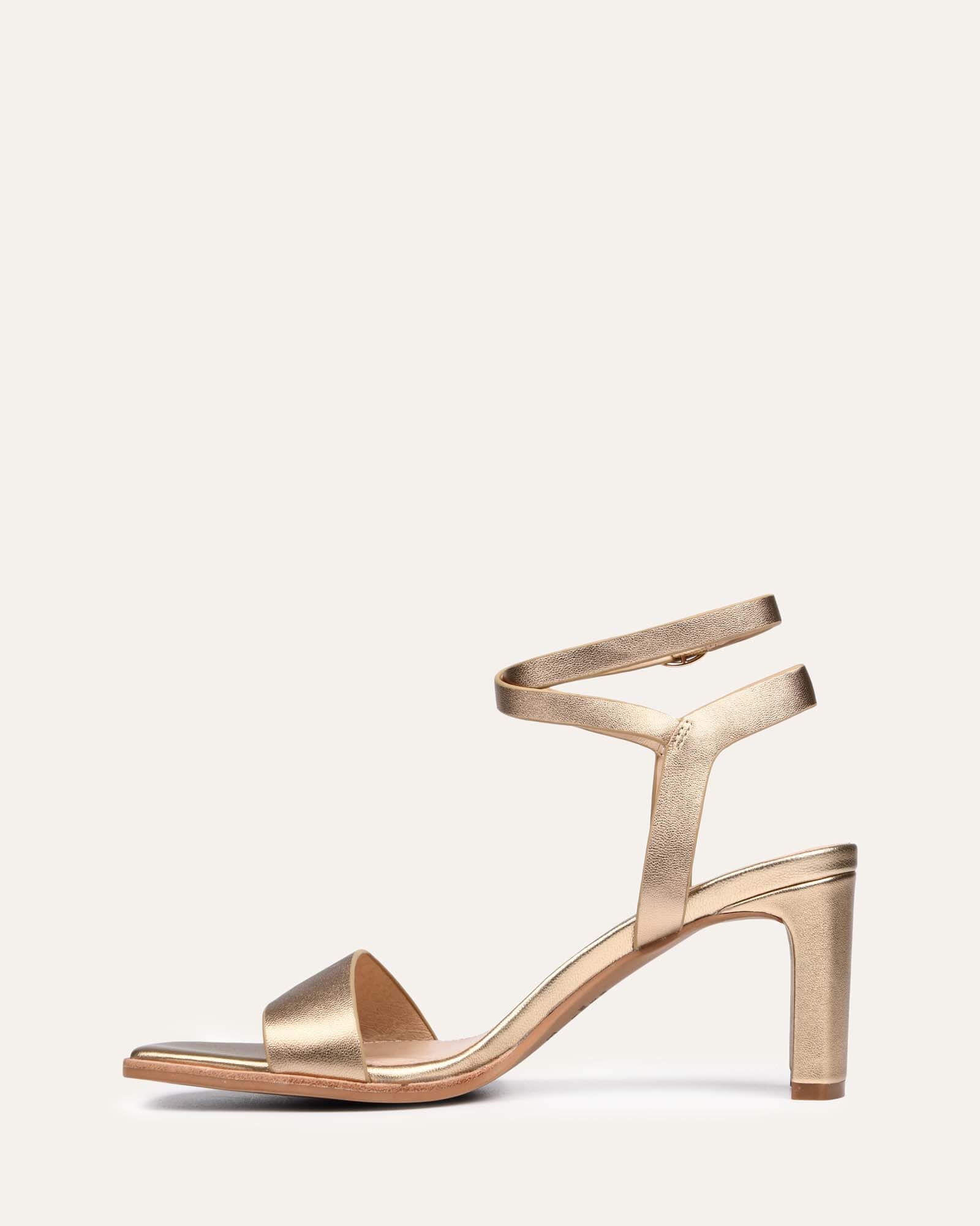 NATSU Women's Mid Heel Sandals - Soft Gold Genuine Leather Comfortable Summer Dress Shoes for Beach, Wedding & Party Occasions