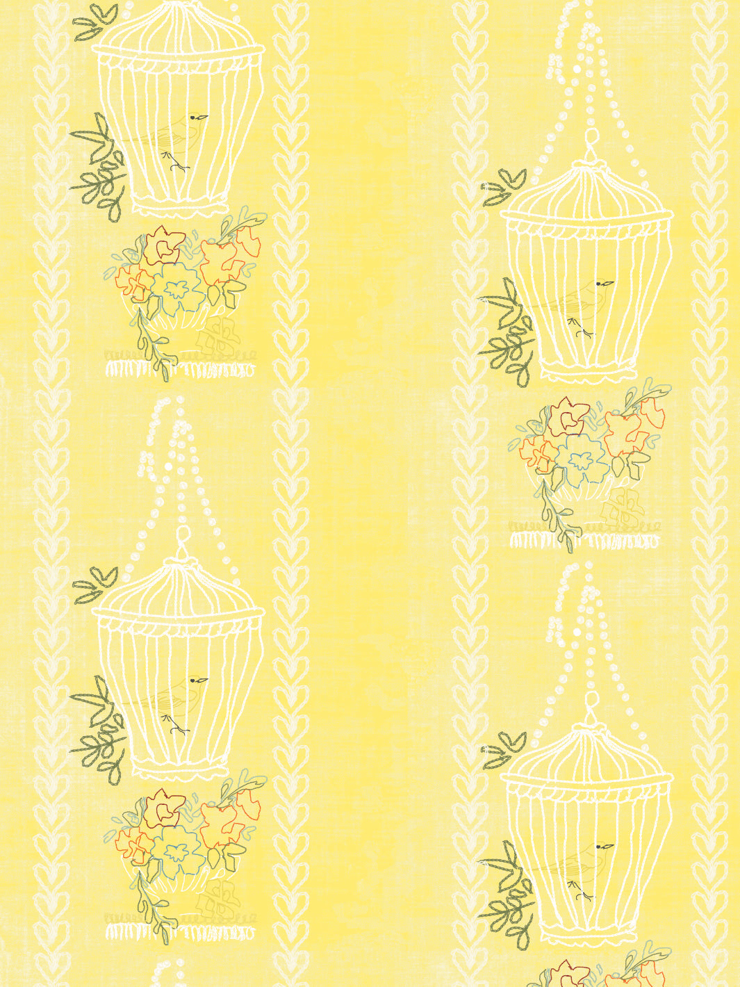 Lingua Franca Embroidered Birdcages Wallpaper - Elegant Daffodil Floral Design for Living Room & Bedroom Decor
