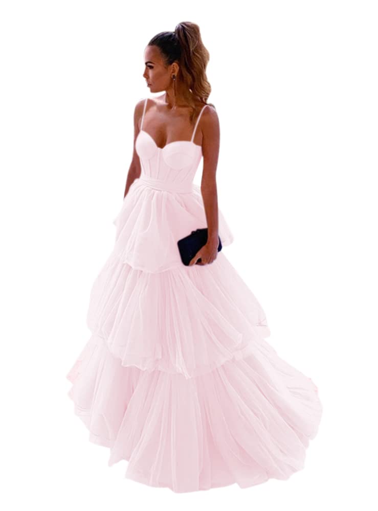 XJLY Sexy Sweetheart Prom Dresses - Long Ball Gown with Spaghetti Straps, Princess Ruffles & Tiered Tulle for Evening Party | Perfect for Homecoming, Prom Night & Formal Events