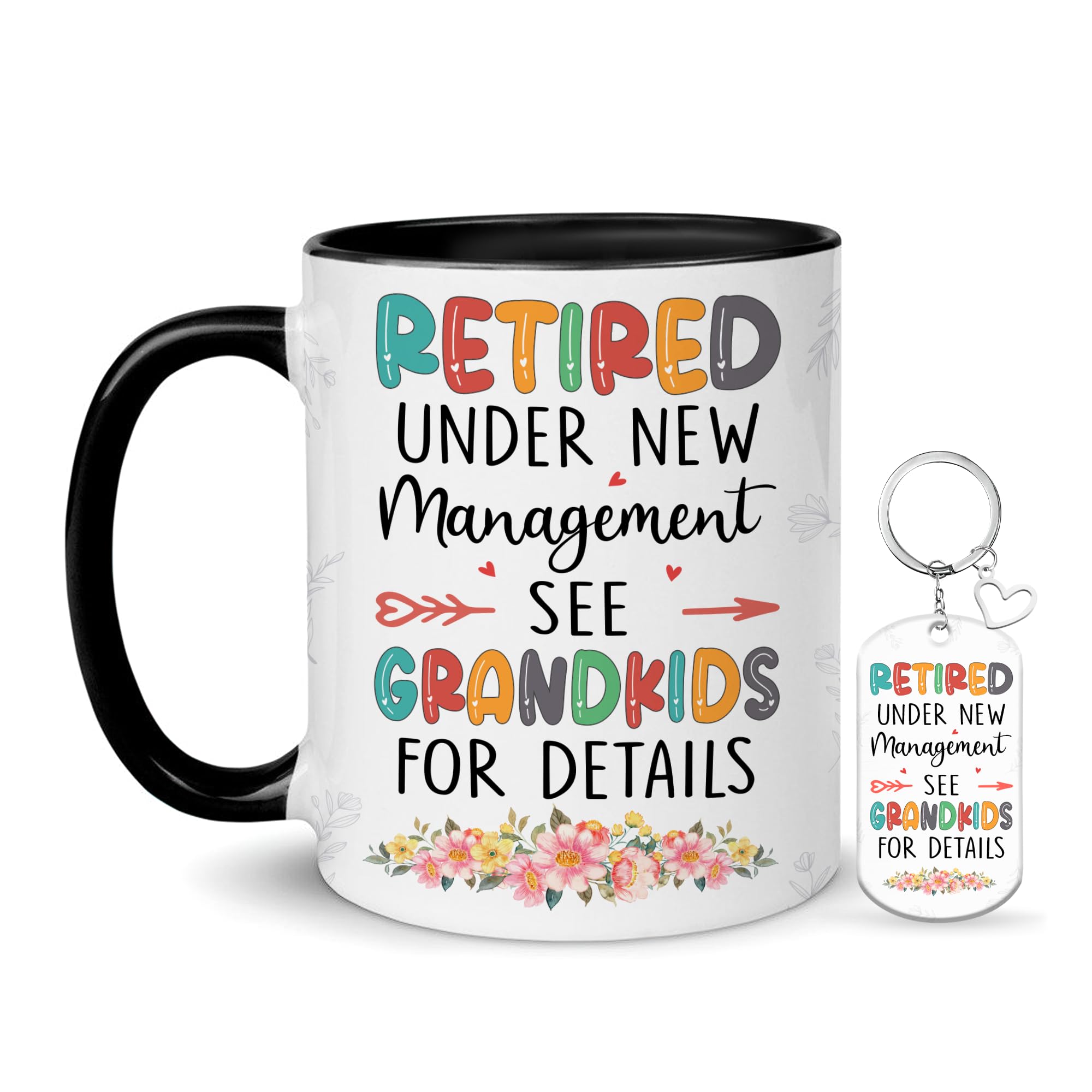Funny Retirement Coffee Mug 11oz - Under New Management See Grandkids For Details - Best Retirement Gift for Grandma, Mom, Nana - Perfect for Birthday, Christmas & Office Retirement Parties - Ceramic Tea Cup for Daily Use & Humorous Gift Giving