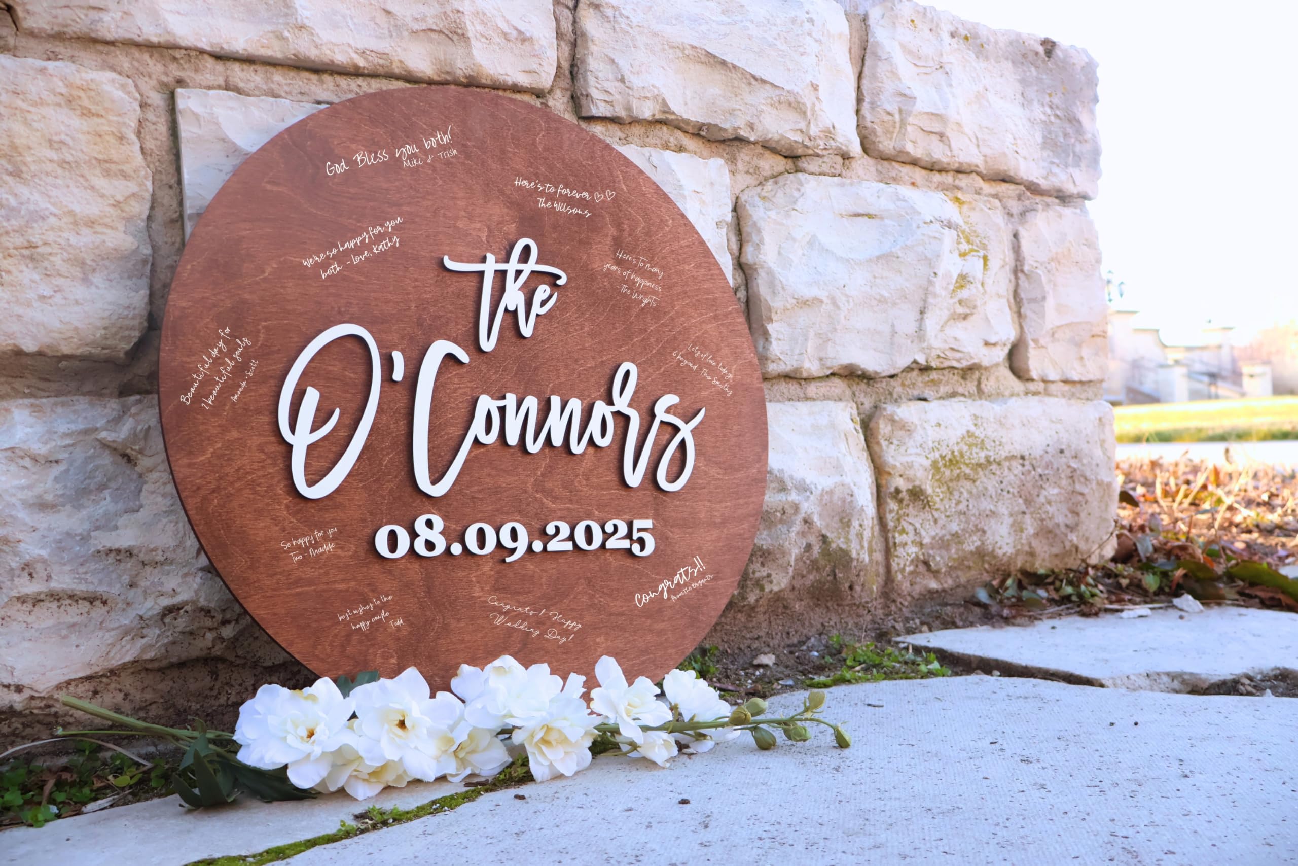 Personalized 3D Wooden Guest Book - Round Custom Laser-Engraved Wedding Guestbook Alternative Sign - Unique Wedding Decor for Ceremonies, Receptions & Anniversaries