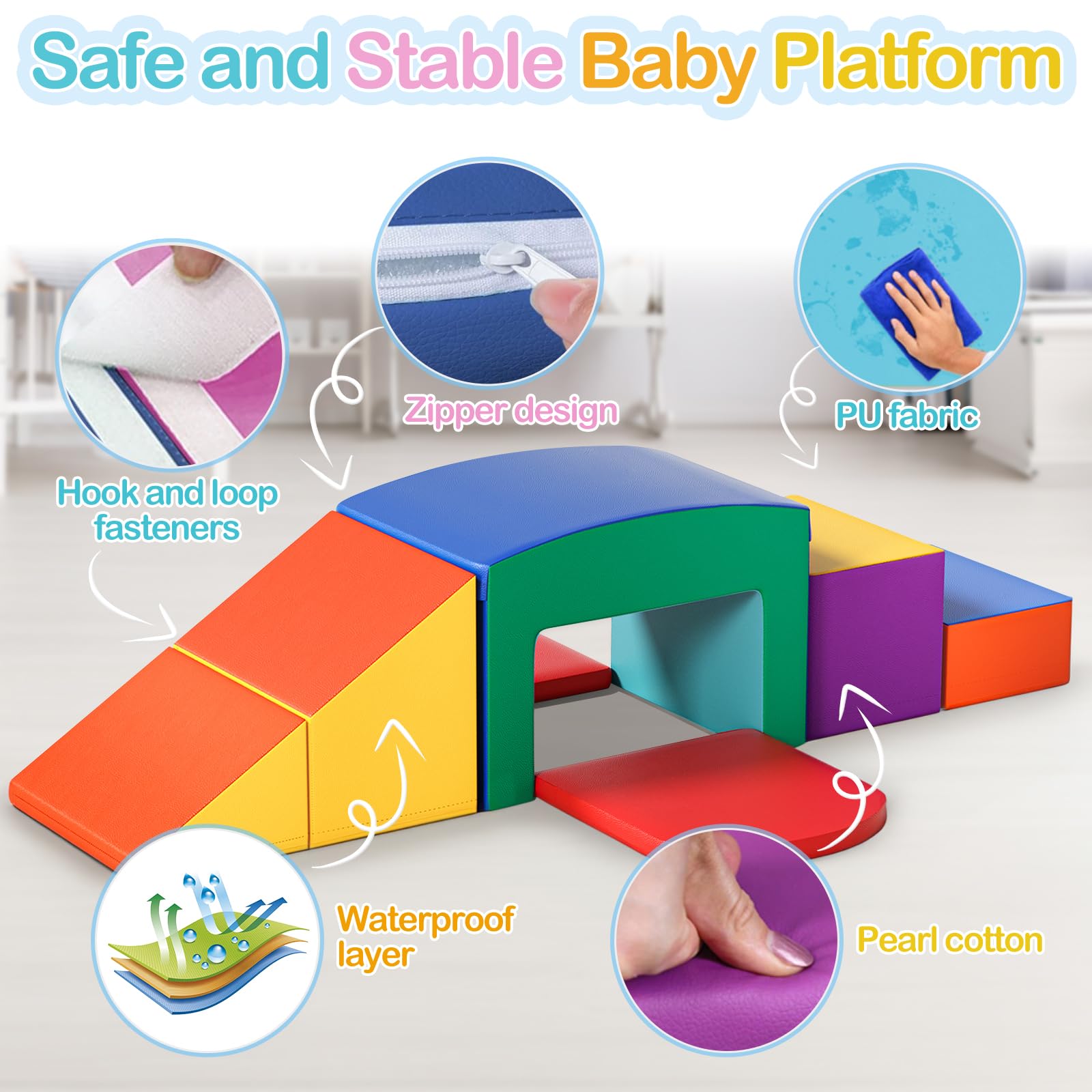 **SURPCOS 6-Piece Soft Foam Climber Play Set for Toddlers 1-3 – Indoor Crawl & Climb Toy with Slide, Stairs & Ramp – Safe & Colorful Toddler Climbing Gym for Playrooms, Daycares & Home Use**