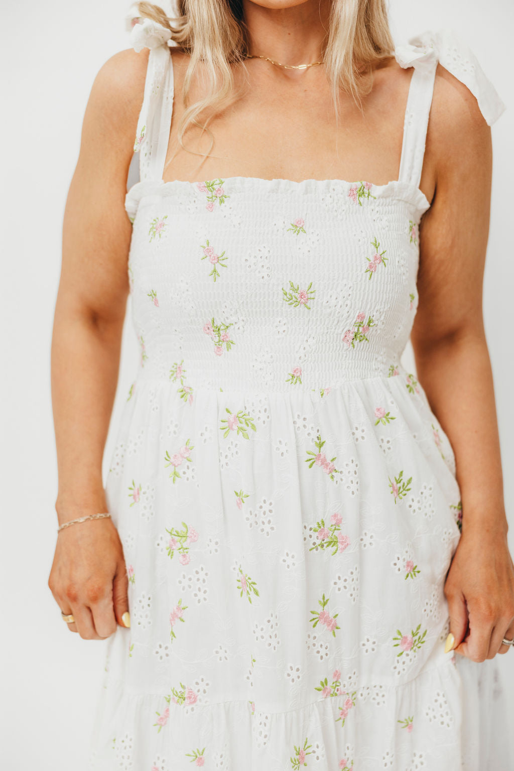 Brinley Embroidered Floral Summer Dress for Women - White & Pink A-Line Sundress | Perfect for Beach Vacation, Garden Party & Date Night Outfits