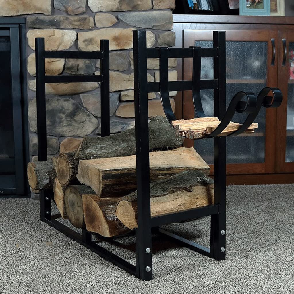 Best Small Firewood Rack Holder - Indoor Fireplace Iron Metal Log & Kindling Organizer - Black - Perfect for Living Room, Cabin, or Patio Fireplace Storage