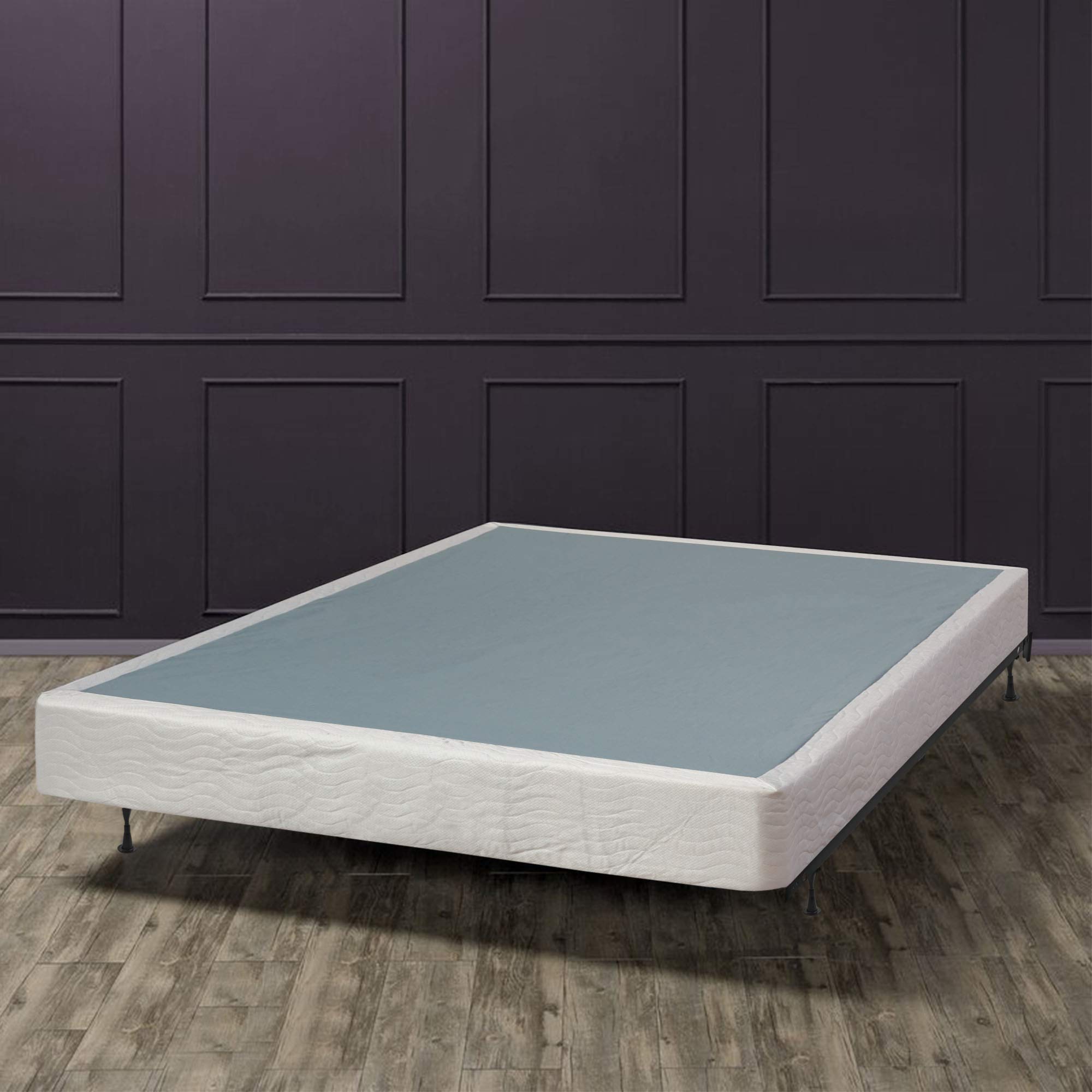 Treaton Easy Assembly Wood Box Spring Foundation with Sturdy Frame - Beige & White Twin Size for Bed Support | Perfect for Guest Rooms, Dormitories & Space-Saving Bed Frames