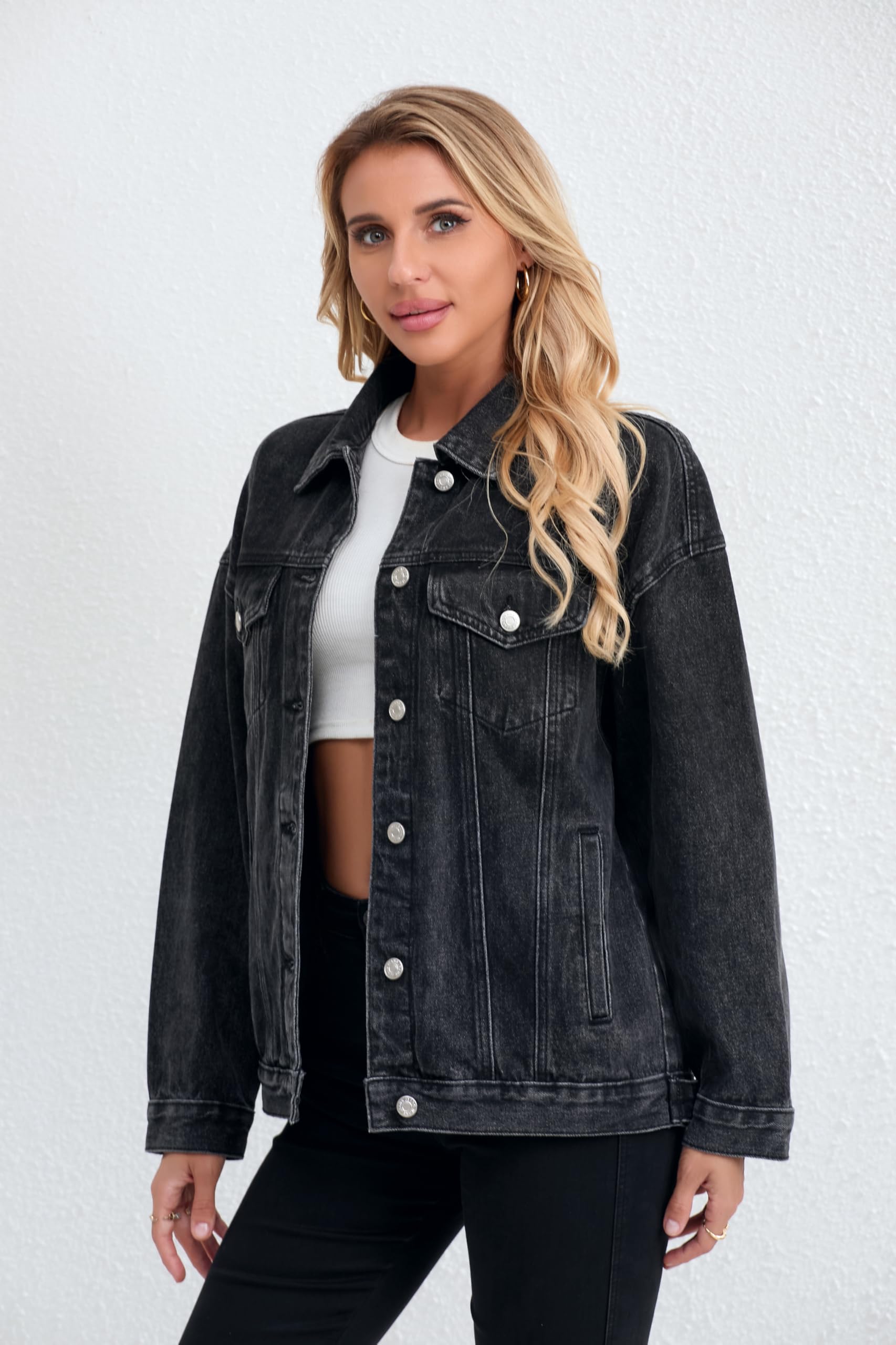 Trendy Oversized Denim Jacket for Women - Loose Long Boyfriend Style Jean Coat | Casual Outfit, Streetwear Fashion, Spring & Fall Layering Essential