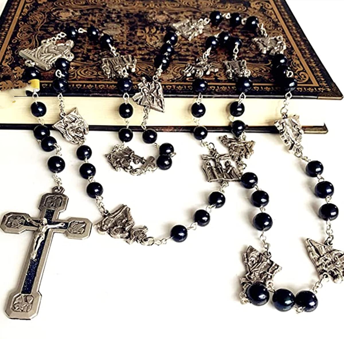 Elegant Catholic Prayer Rosary Necklace with Real Black Pearl Beads - Stations of the Cross Devotional Gift Set in Gift Box | Perfect for Prayer, Meditation & Religious Ceremonies
