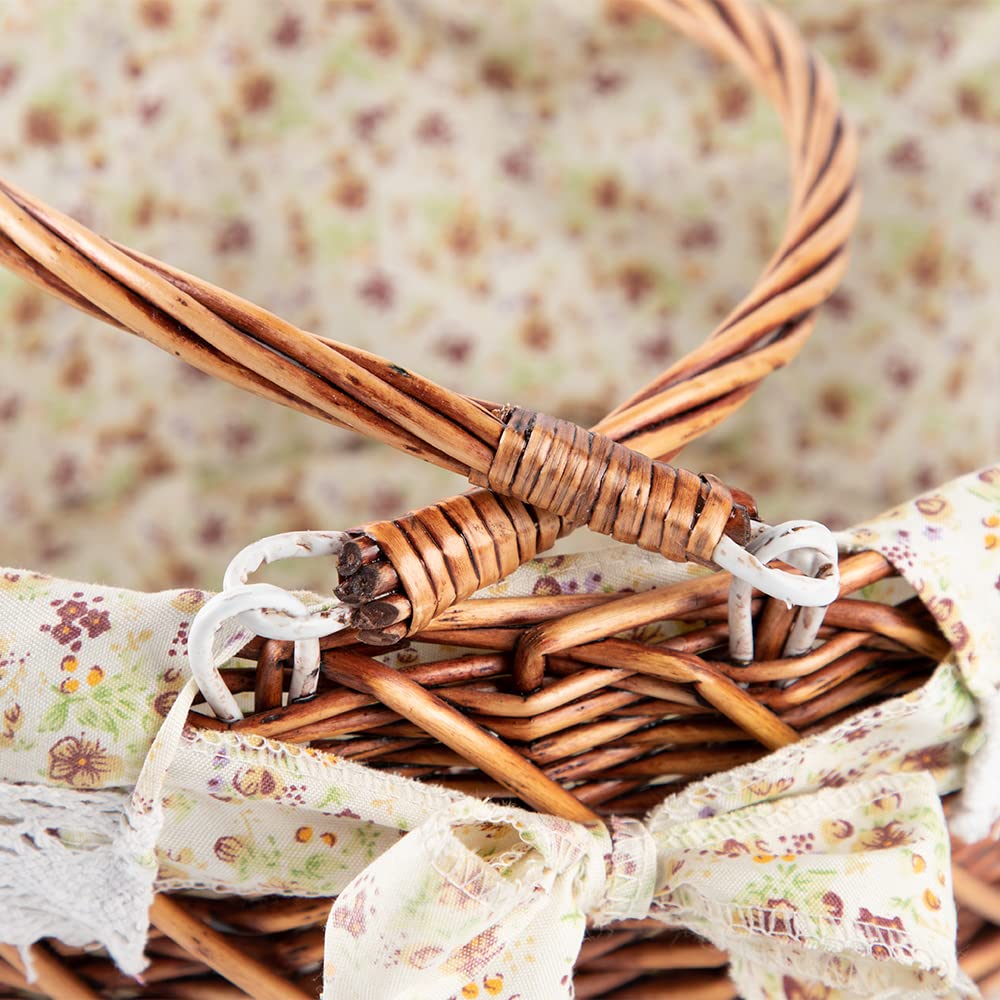 YRJJ Oval Woven Willow Picnic Basket with Handles & Removable Liner - Easter Egg Storage, Candy Holder, Fruit Serving Basket, Kids Toy Organizer - Perfect for Outdoor Picnics, Easter Decor, and Home Organization