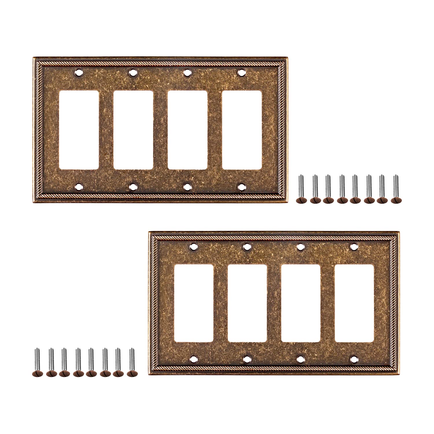 2-Pack Decorative Zinc Cast Sponged Bronze Wall Plate Outlet Covers - Rocker/Receptacle/Toggle & Combo Switch Plates (4 Decorator Size) | Ideal for Home Renovation, Living Room & Bedroom Electrical Upgrades