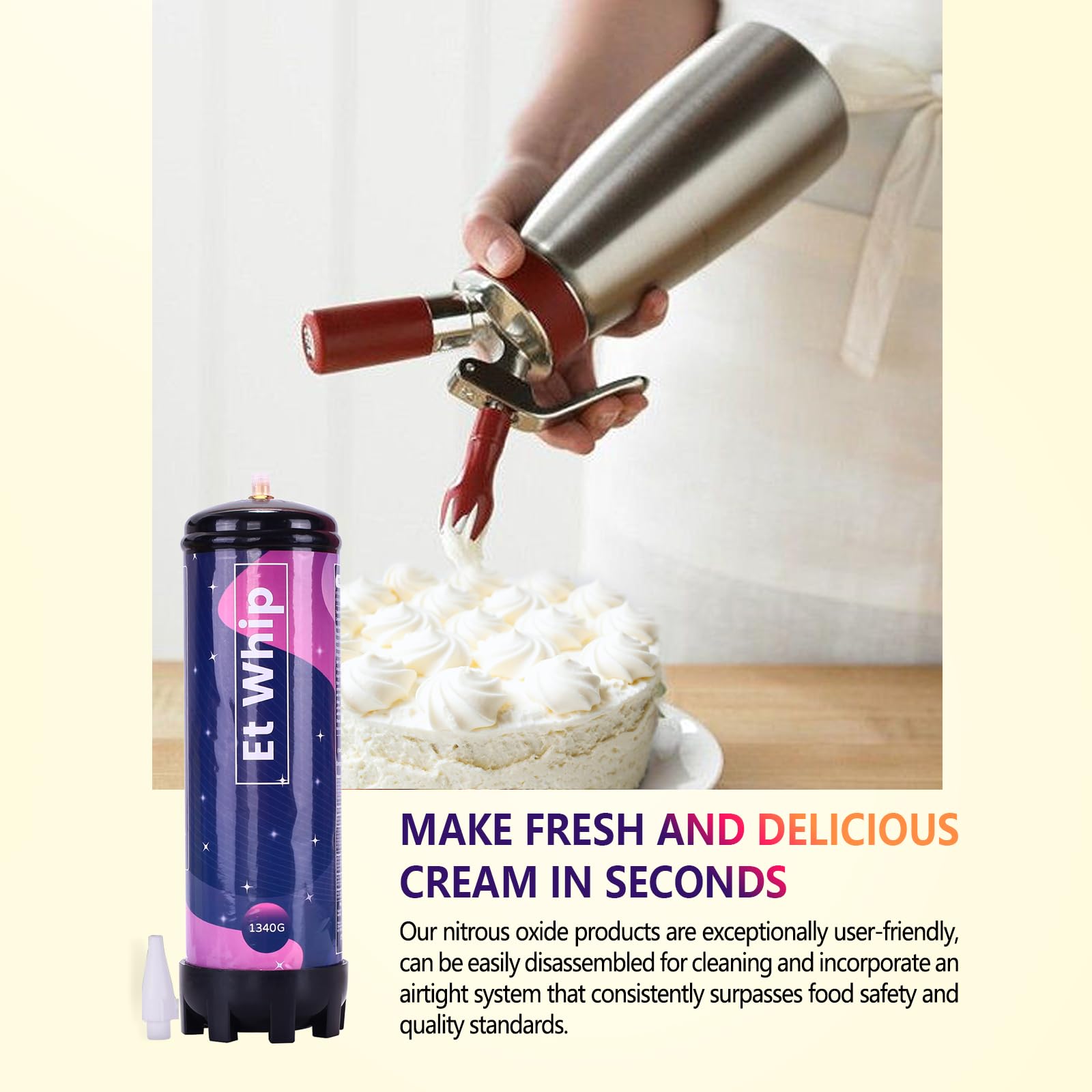 2.2L Whipped Cream Charger Nitrous Oxide Tank 1340g (2-Pack) - Perfect for Professional Desserts, Coffee Shops & Home Baking