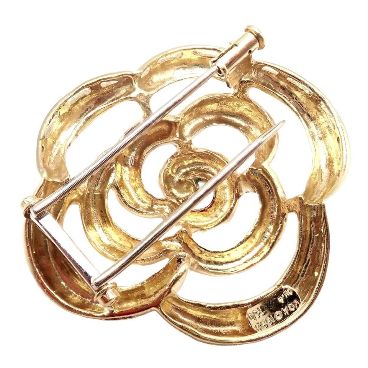 Authentic Van Cleef & Arpels 18k Yellow Gold Camellia Flower Pin Brooch Vintage 1998 - Elegant Jewelry for Women, Perfect for Special Occasions, Weddings & Gift Giving