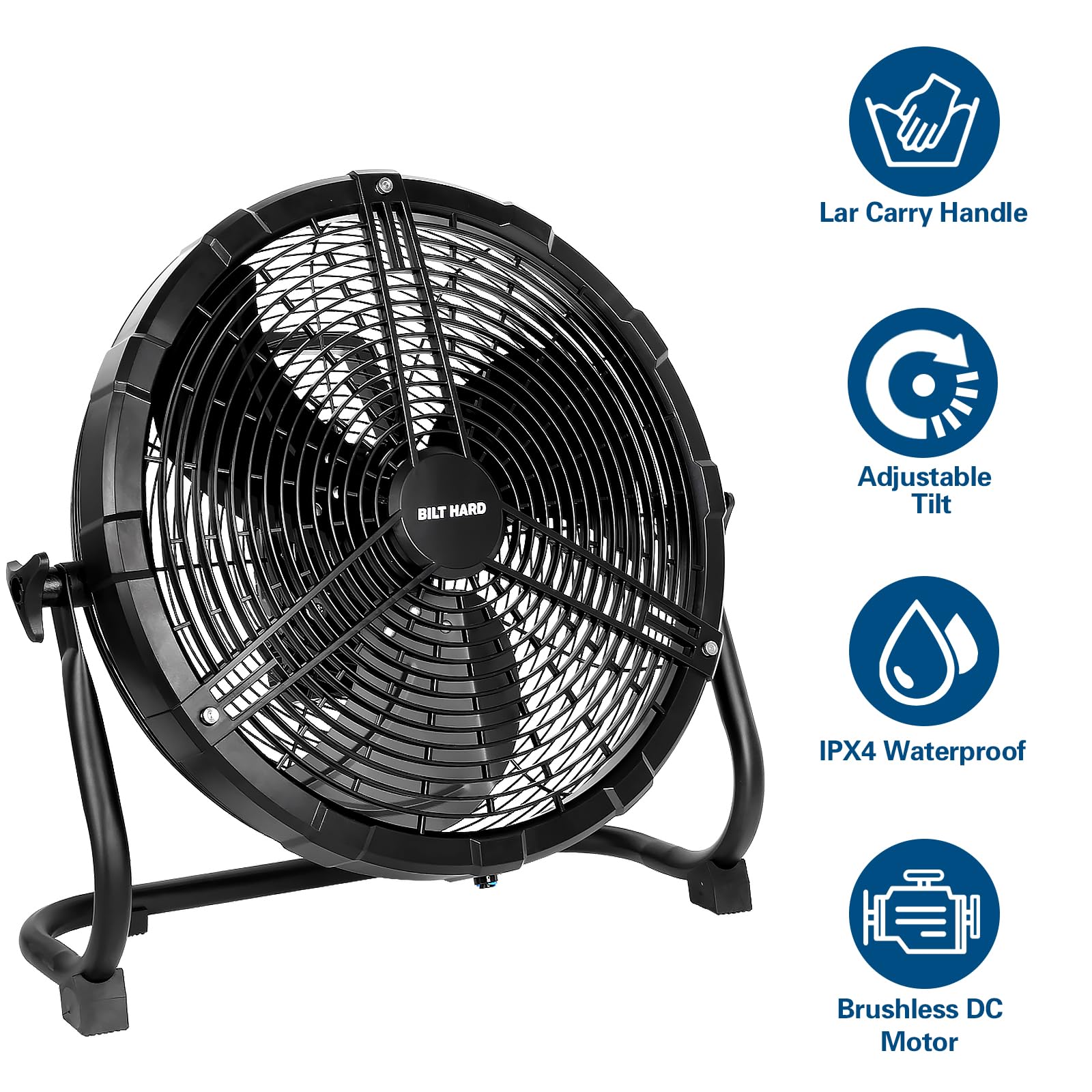 BILT HARD 16 Inch Outdoor Portable Misting Fan with 15600mAh Detachable Battery - Rechargeable Floor Fan for Patio, Camping, Travel, Backyard, BBQ & Outdoor Activities | Cooling Fan for Hot Weather