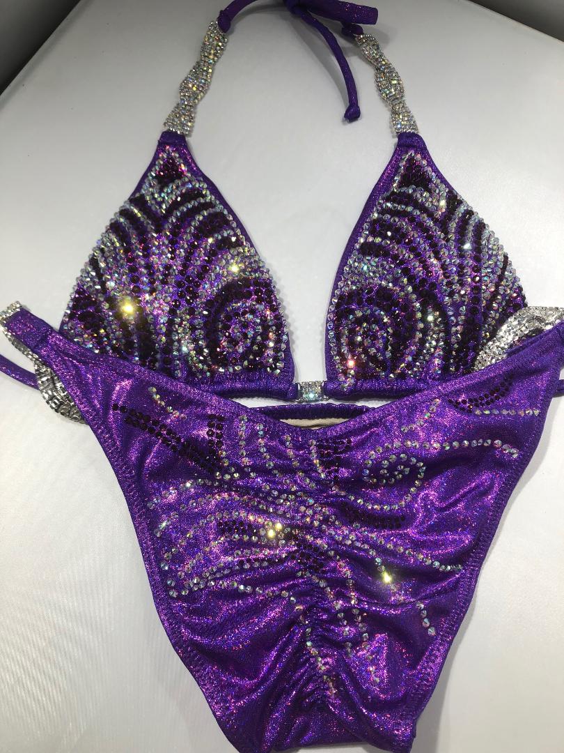 Wanda's Purple Dream Crystal Bikini Competition Suit - Glamorous Swimsuit for Pageants, Beach & Pool Parties | High-Quality Rhinestone Swimwear for Women