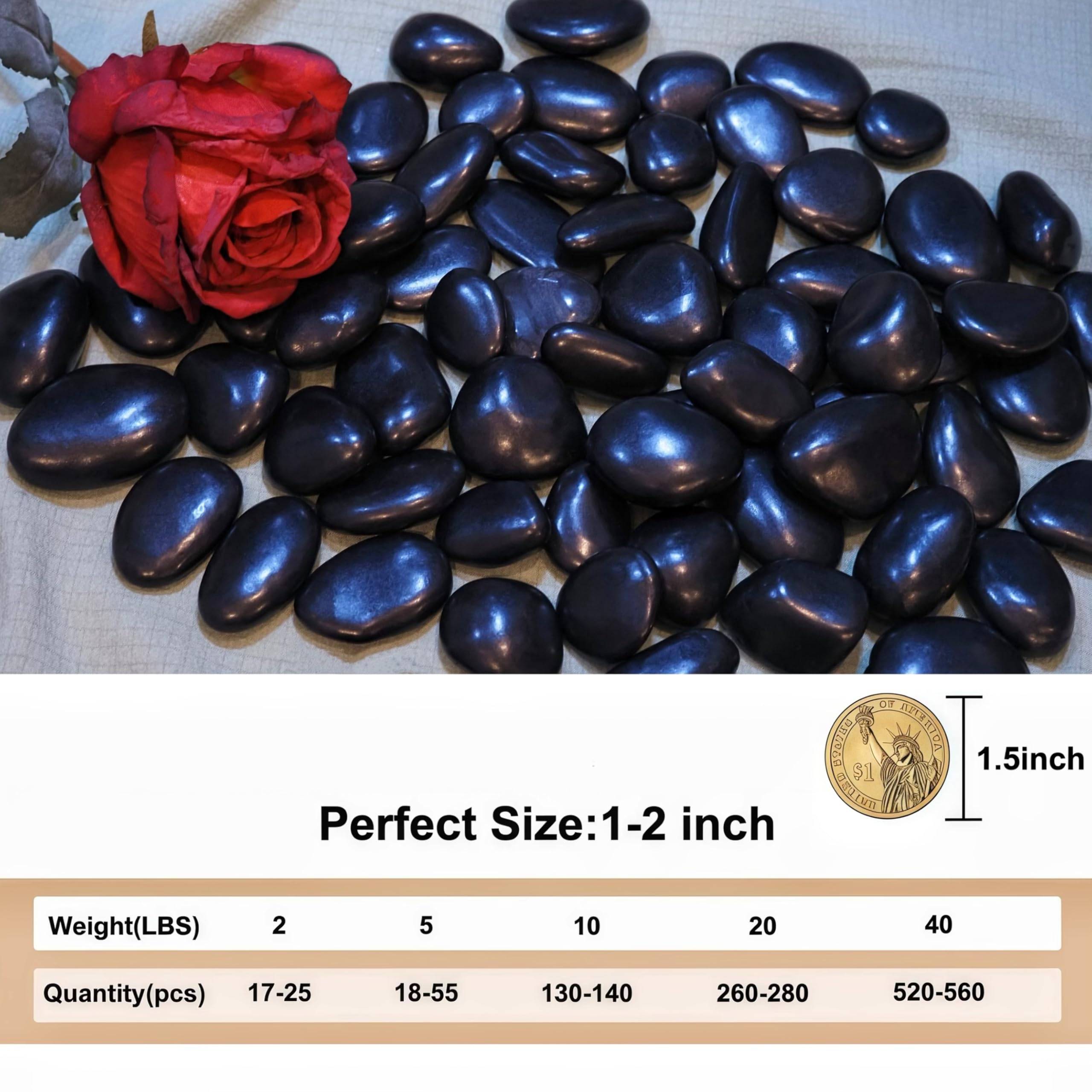 10lbs Natural Black River Rocks, 1-2 Inch Decorative Pebbles for Landscaping, Garden, Yard, Aquarium & Fish Tank Gravel, Vase Filler - Perfect for Home Decor, Animal Habitats and DIY Projects