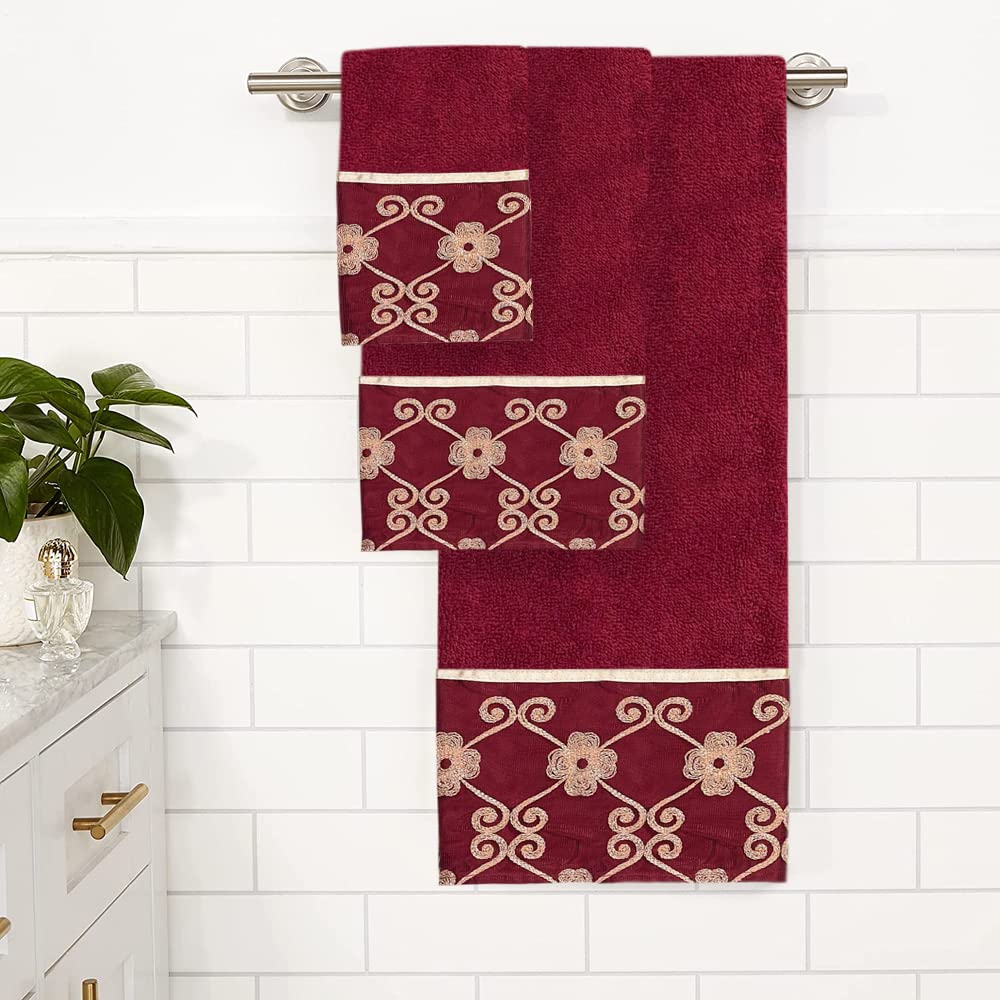 Zahari Home Elegant Rose Classic 3-Piece Bathroom Towel Set - Soft & Absorbent Bath Towel, Hand Towel & Washcloth - Luxury Modern Decor for Spa, Guest Bath & Master Bathroom