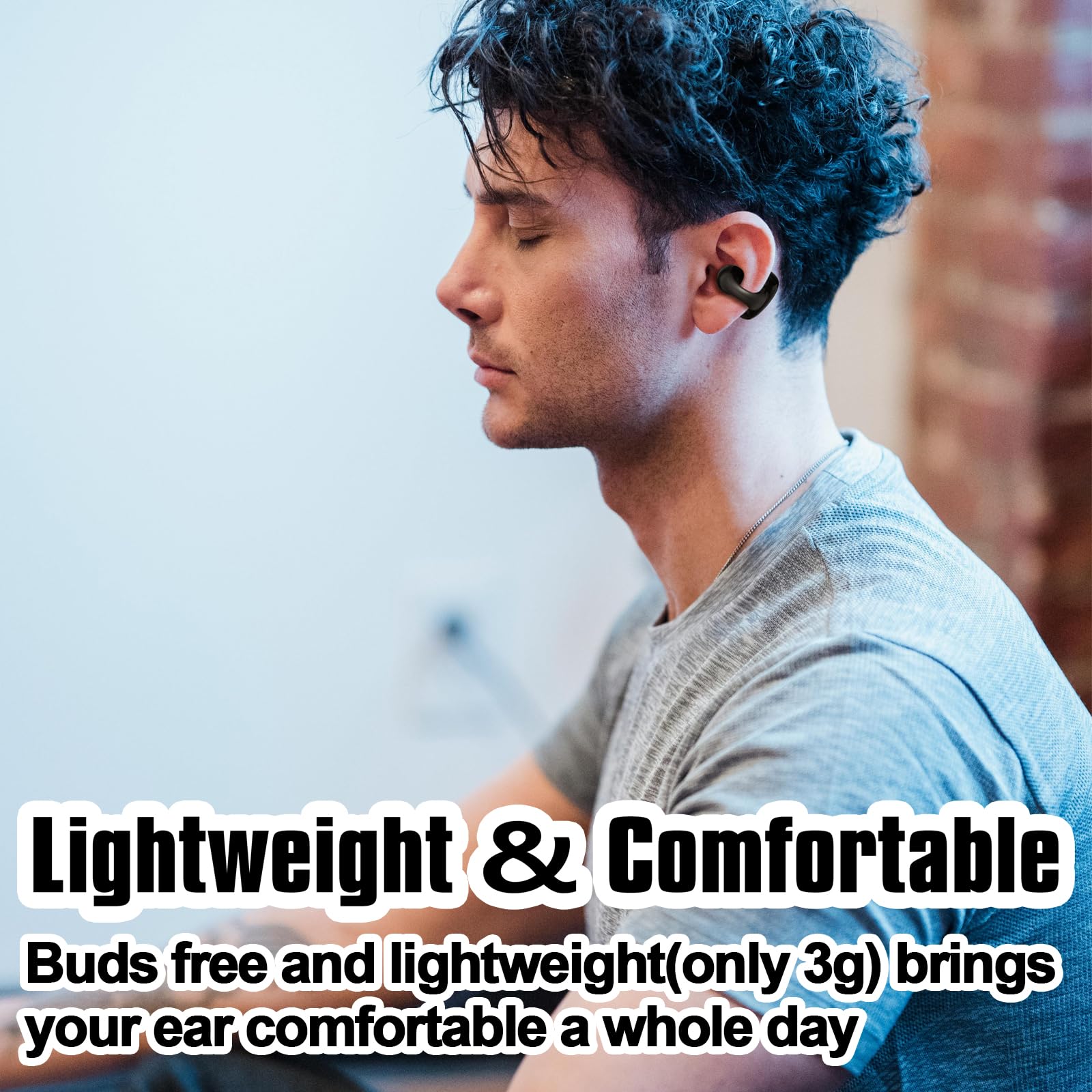Open Ear Bluetooth 5.3 Wireless Earbuds - Clip-On Sports Headphones with 40H Playtime, Touch Control & IPX5 Waterproof - Air Conduction Earphones for Running, Workouts, Cycling & Outdoor Activities