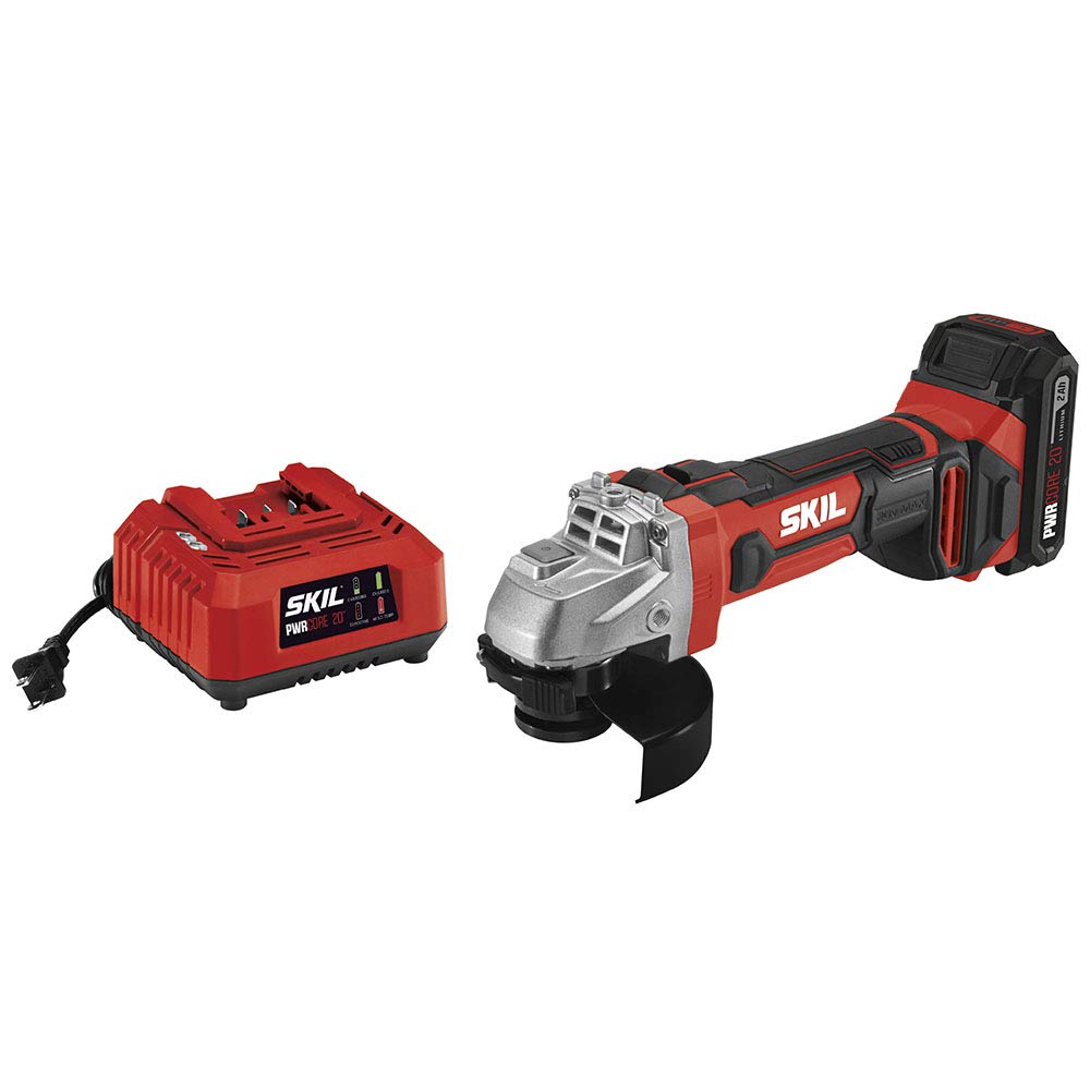 Skil 20V 4-1/2 Inch Cordless Angle Grinder with 2.0Ah PWRCore 20 Lithium Battery & Charger - AG290202 - Perfect for Metal Cutting, Grinding, and DIY Projects