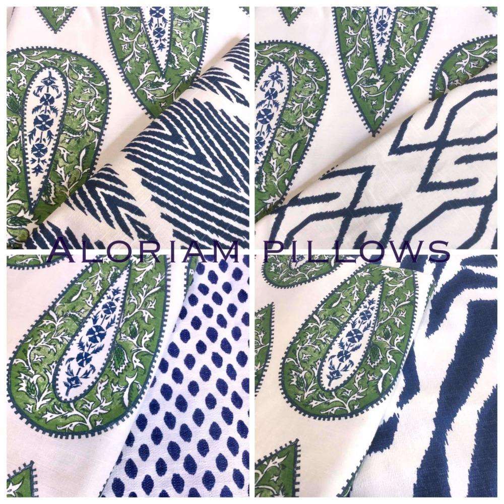 Kelly Green Teardrop Paisley Motif Pillow Cover - Lacefield Designs Fabric - Bohemian Home Decor for Living Room, Bedroom & Nursery