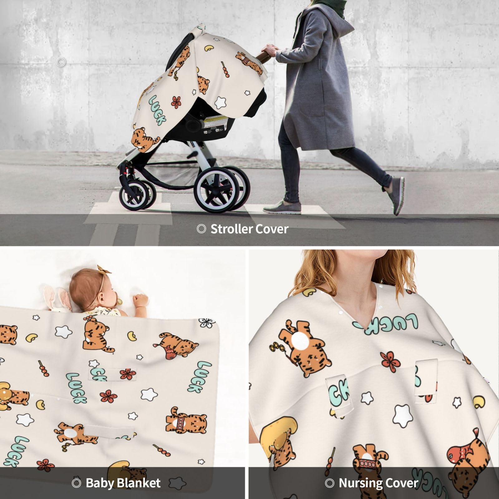 Luck Tiger Baby Car Seat Cover with Peekaboo Opening - Breathable Nursing Car Seat Canopy for Newborns & Infants - Perfect for Travel, Stroller, and Car Rides