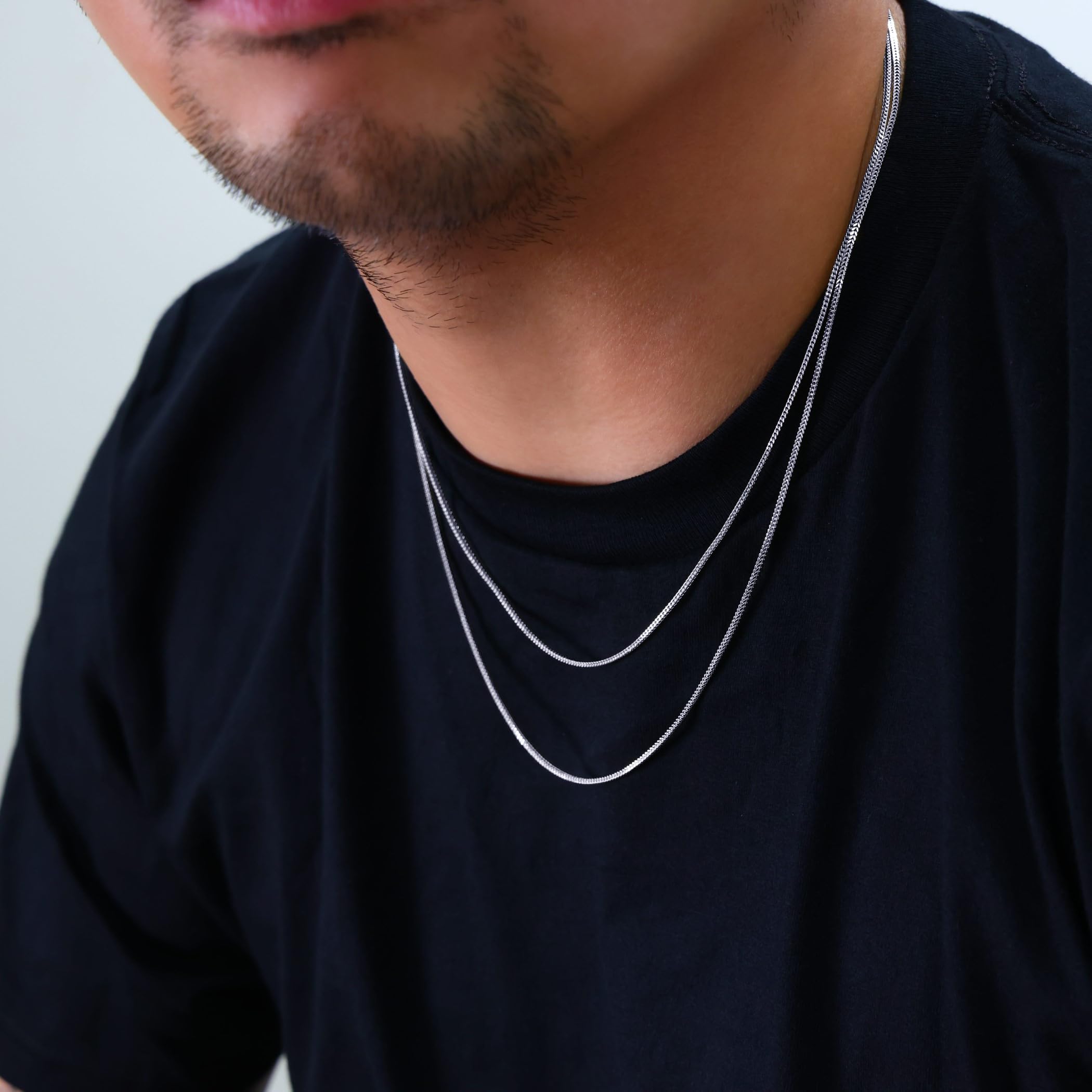 10k Real White Gold Franco Square 1.5mm Box Chain Necklace for Men & Women - Dainty Italian Jewelry (16