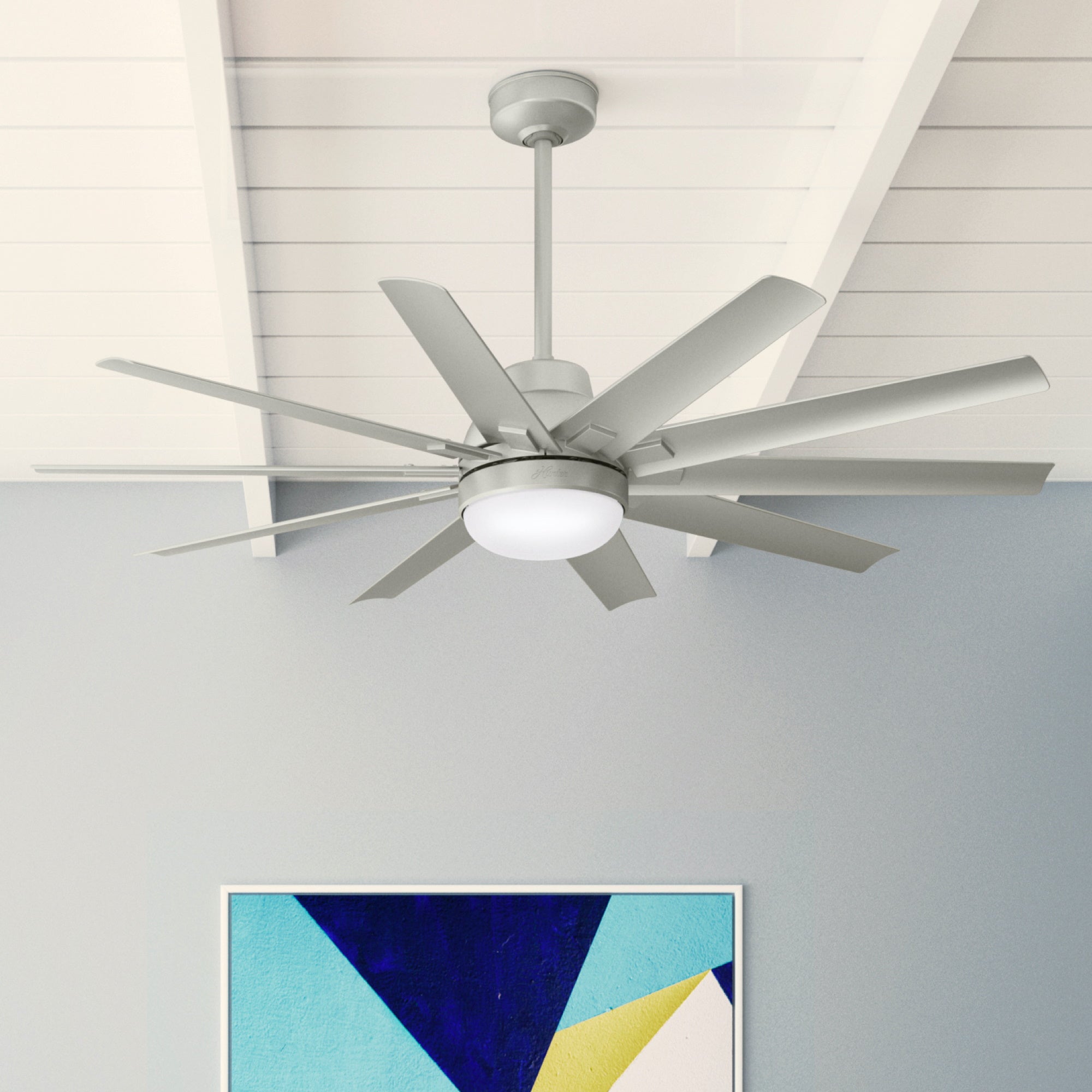 Hunter Overton 60 Inch Outdoor Ceiling Fan - Brushed Nickel/Chrome Finish - Durable Weatherproof Design for Patio, Deck, and Covered Porch Areas