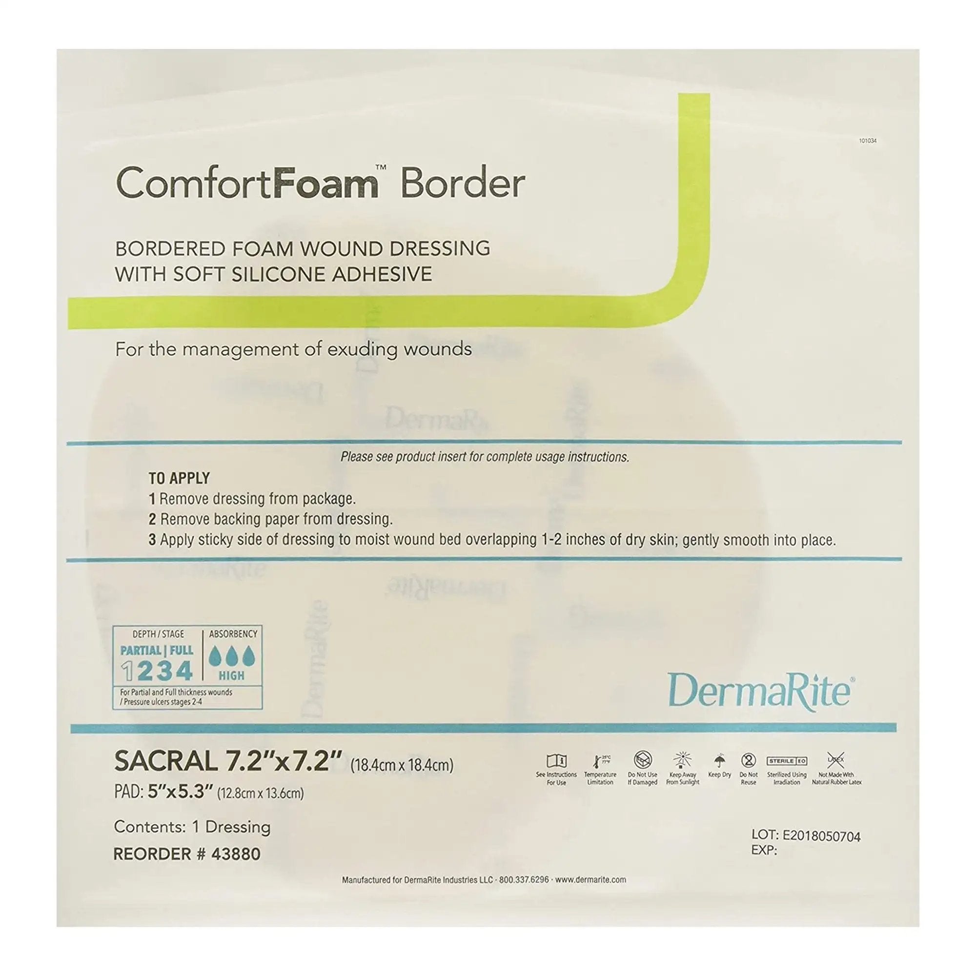 ComfortFoam Border Foam Wound Dressing with Soft Silicone Adhesive - 7.2 x 7.2 Inches (43880) | Gentle Protection for Pressure Ulcers, Surgical Wounds & Diabetic Foot Care