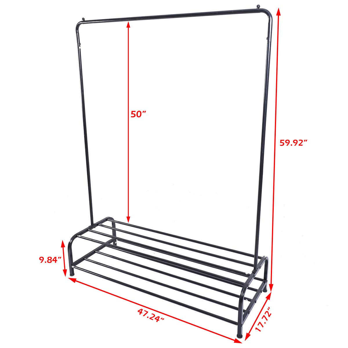 JURMERRY Heavy Duty Metal Clothes Rack with 2-Tier Shelves - Garment Rack with Top Rod & Lower Storage Shelf for Closet Organization (Black) - Perfect for Bedroom, Laundry Room, or Retail Store Display