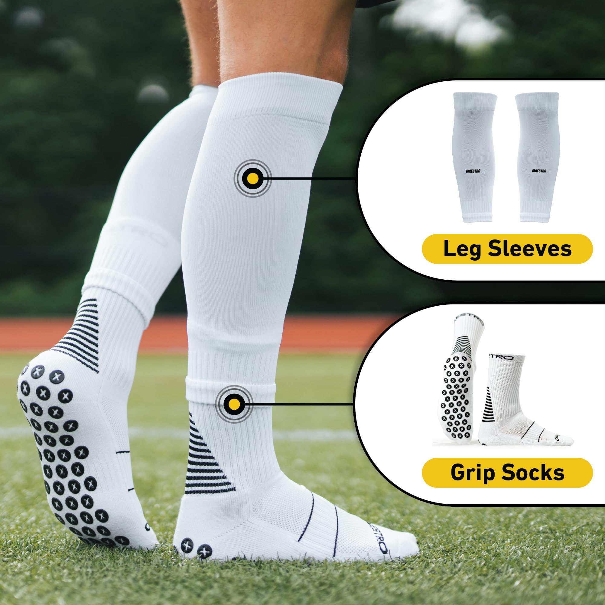 Maestro Leg Sleeves for Men & Boys - Breathable Soccer Shin Guard Sleeves with Grip Technology for Football & Hockey | Perfect for Training, Matches & Outdoor Sports