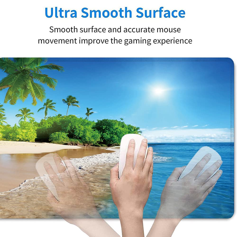 RTGGSEL 31.5x11.8 Inch Extra Large Non-Slip Gaming Mouse Pad with Stitched Edges - Waterproof Keyboard Mouse Mat for PC, Laptop, Office & Gaming (Beach View Design) - Perfect for Work, Gaming & Home Office Setup