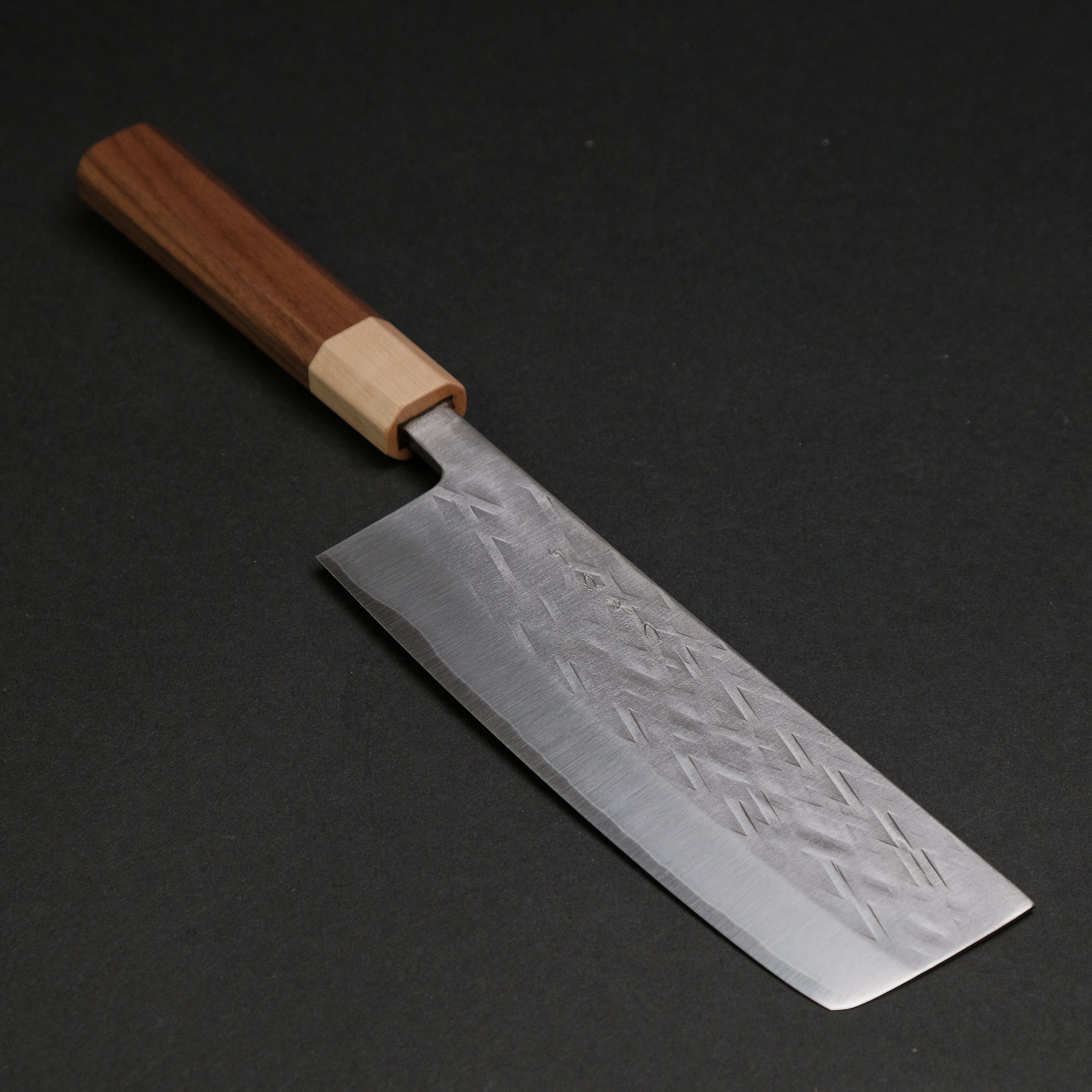 Hitohira TD SLD Tsuchime Nakiri Knife 165mm - Japanese Damascus Steel Blade with Walnut Handle - Perfect for Slicing Vegetables, Herbs & Sushi Prep