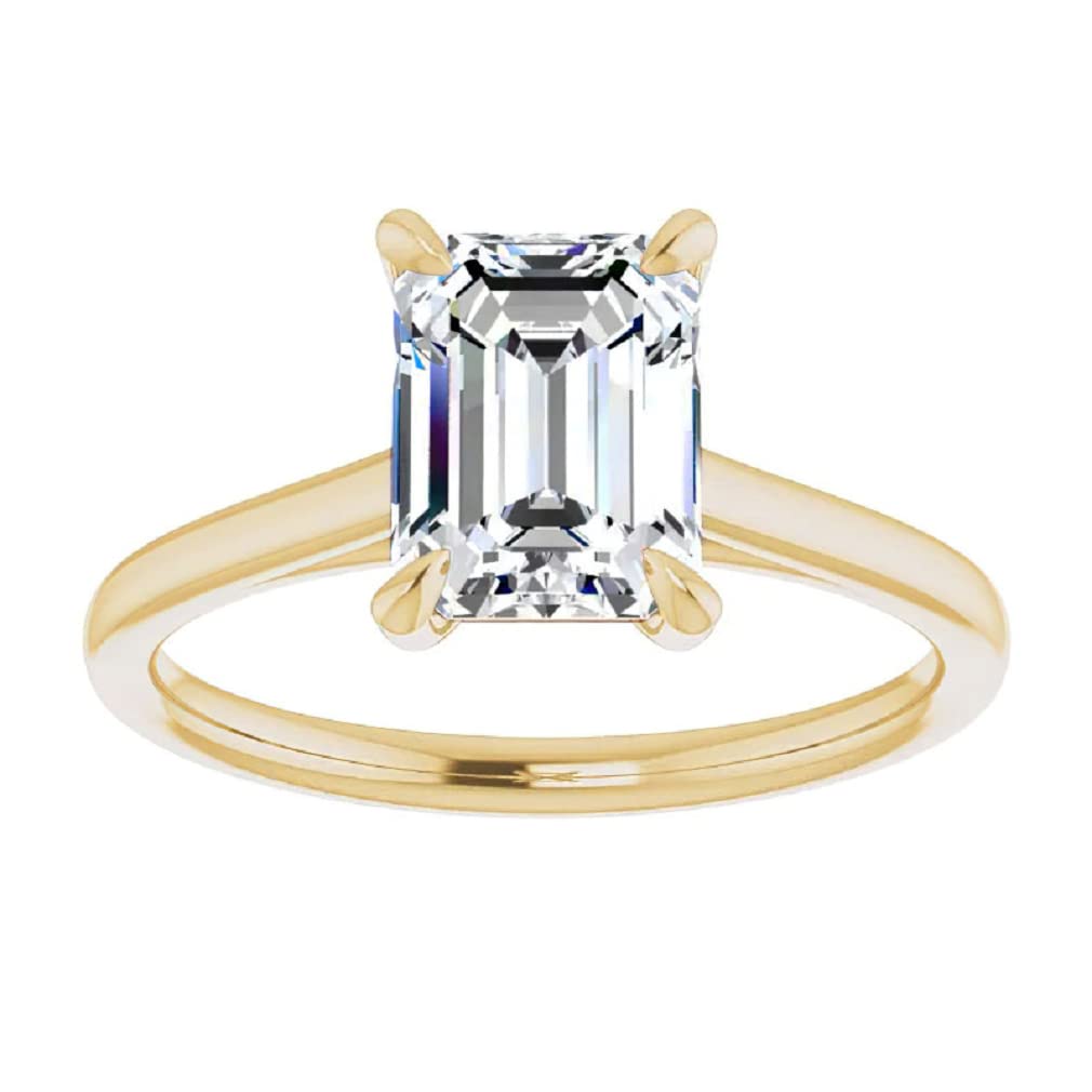 10K Solid Yellow Gold Handmade Engagement Ring - 1.0 CT Emerald Cut Moissanite Diamond Solitaire Wedding Band for Women - Perfect for Proposals, Anniversaries & Bridal Jewelry Gifts
