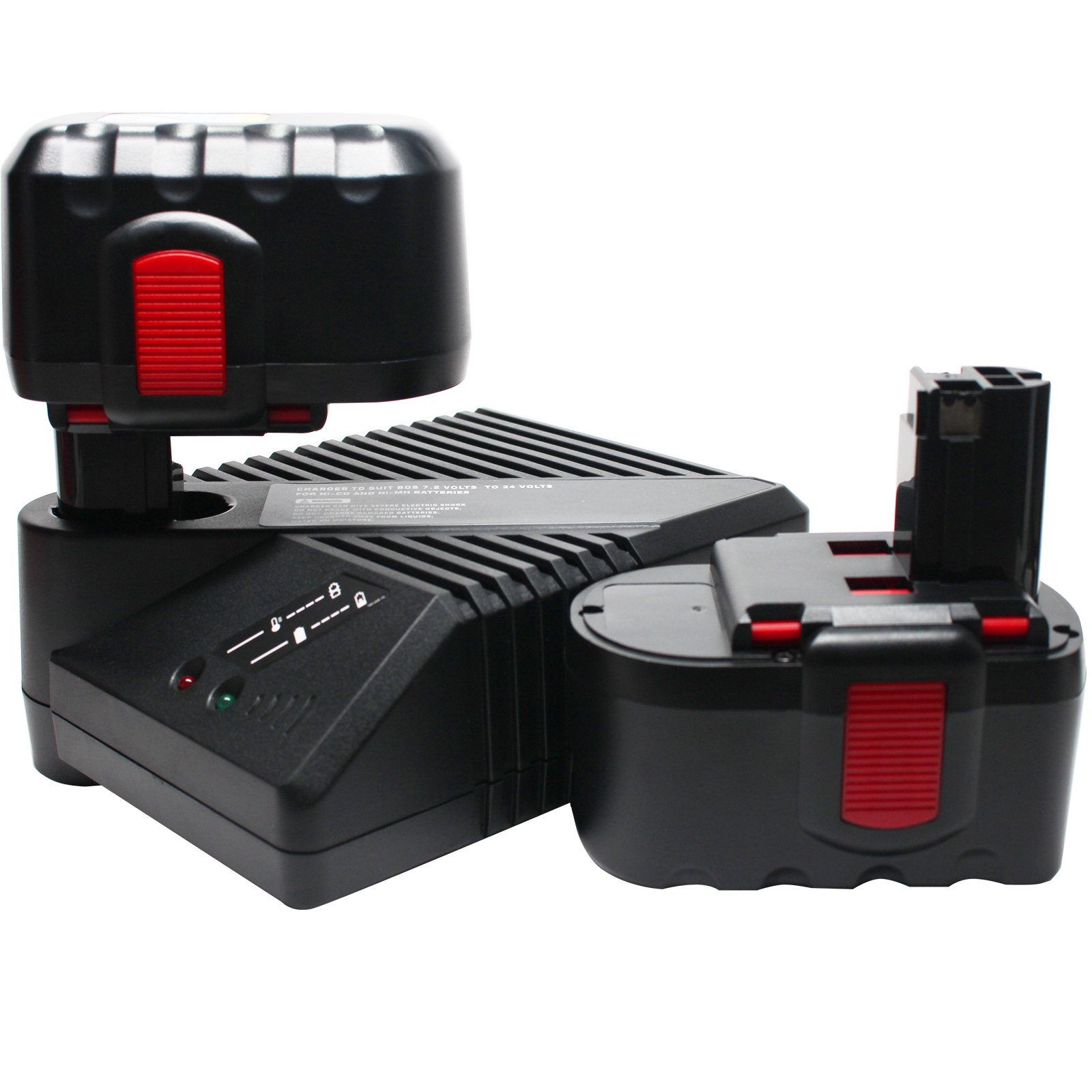 2-Pack Replacement Bosch 1645B-24 Battery with Universal Charger - Compatible with Bosch 24V Power Tools (1300mAh NiCd) - Perfect for Drills, Saws & Other Cordless Tools