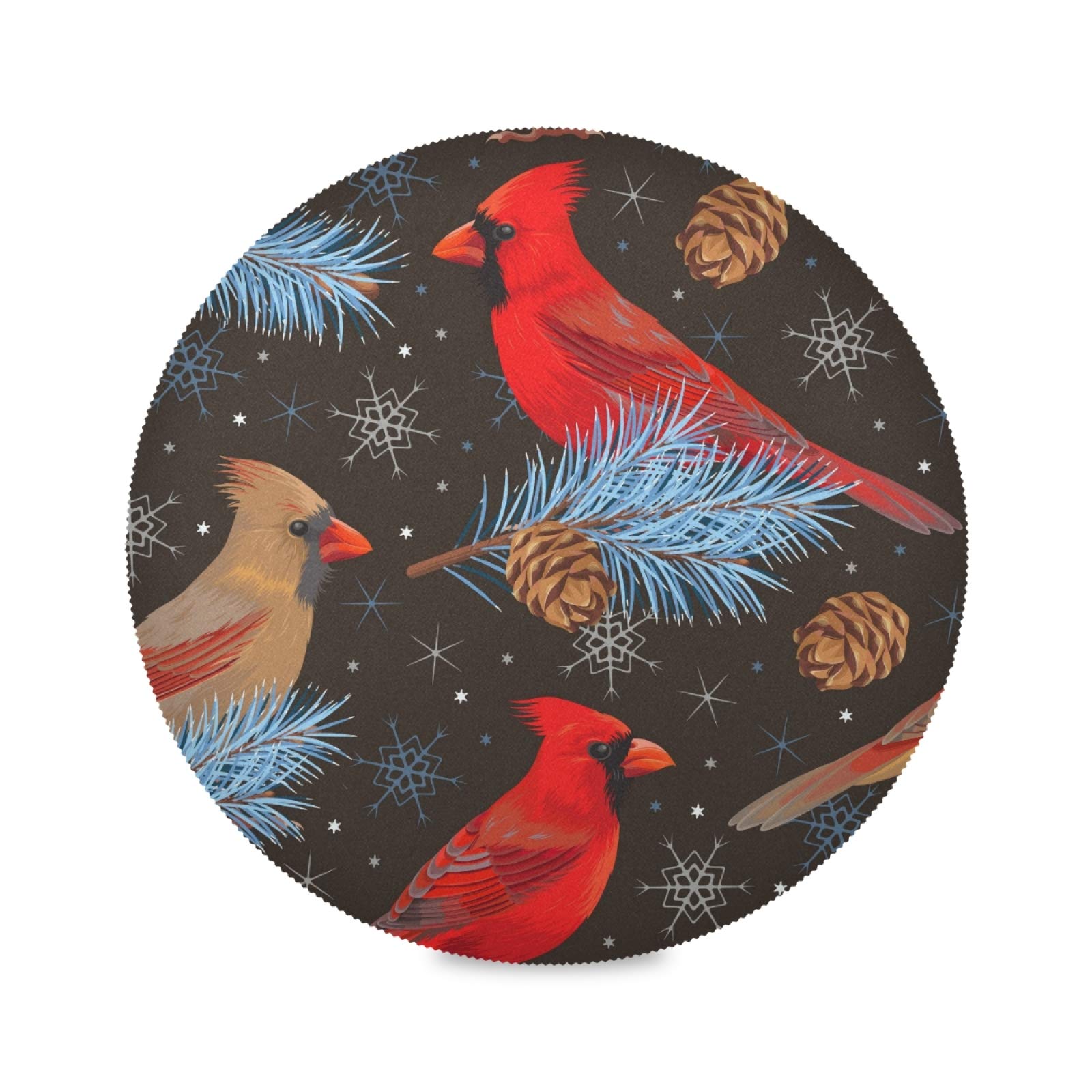 ATTX Cardinal Round Placemats Set of 6 - Christmas Themed Dining Table Mats, Waterproof Kitchen Table Decor for Holiday Parties & Family Gatherings