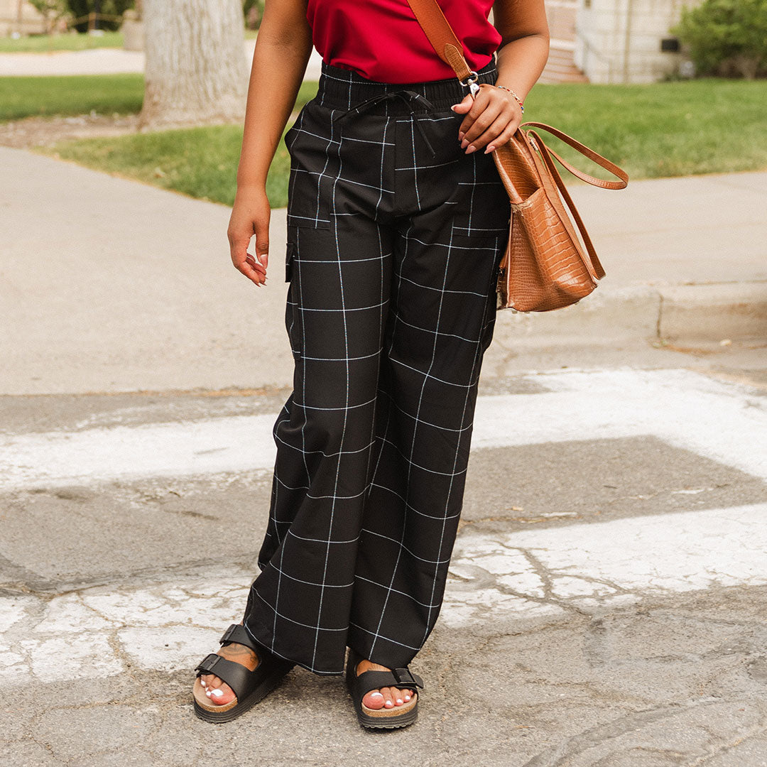 Audrey Cargo Pants for Women - Stylish Black Windowpane Design | Perfect for Casual Wear, Outdoor Adventures & Street Fashion