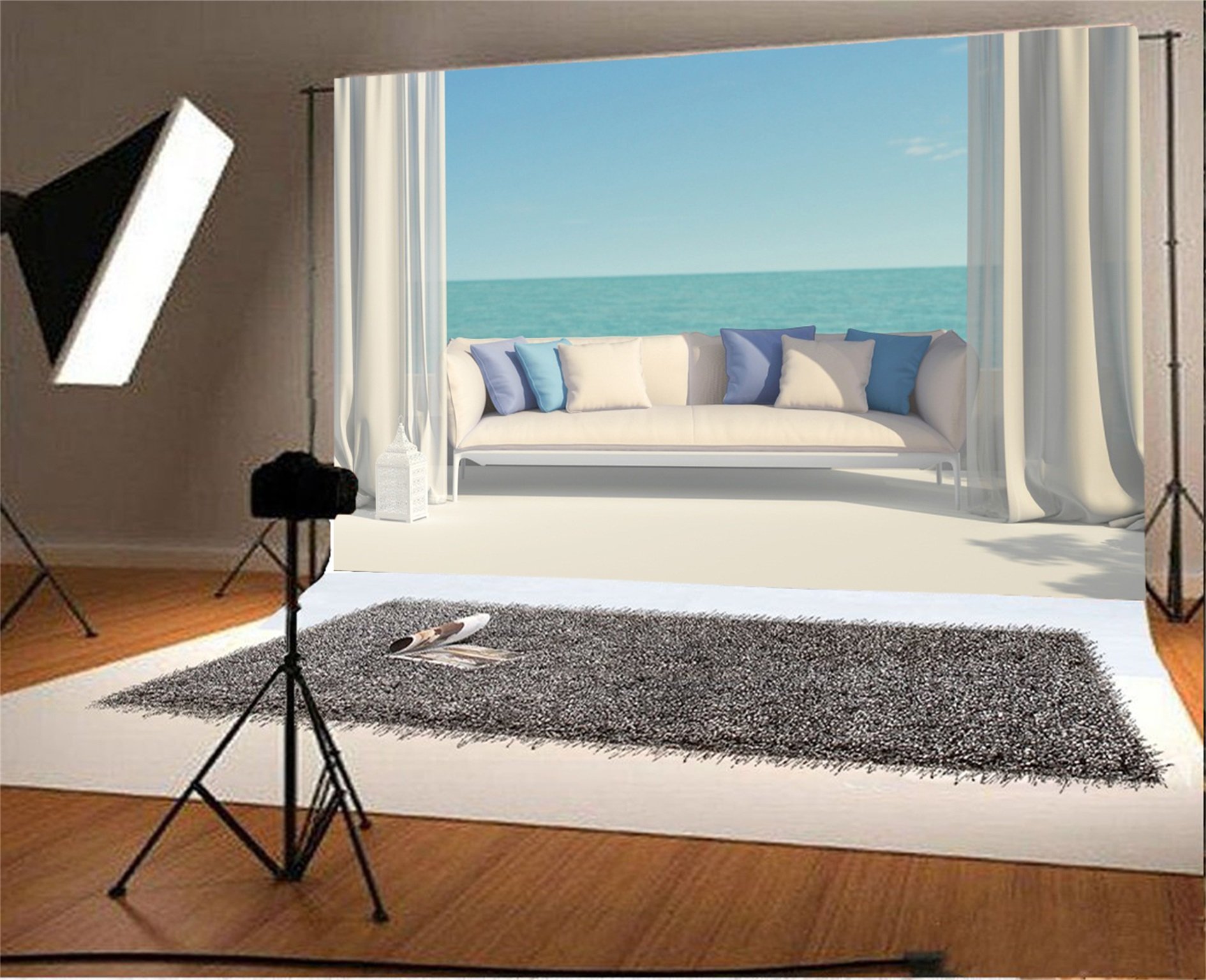 5x3ft Romantic Beach Photography Backdrop - Ocean Scenic Summer Vacation Wedding Portrait Studio Props for Indoor/Outdoor Photo Shoots, Home Decor, and Social Media Content