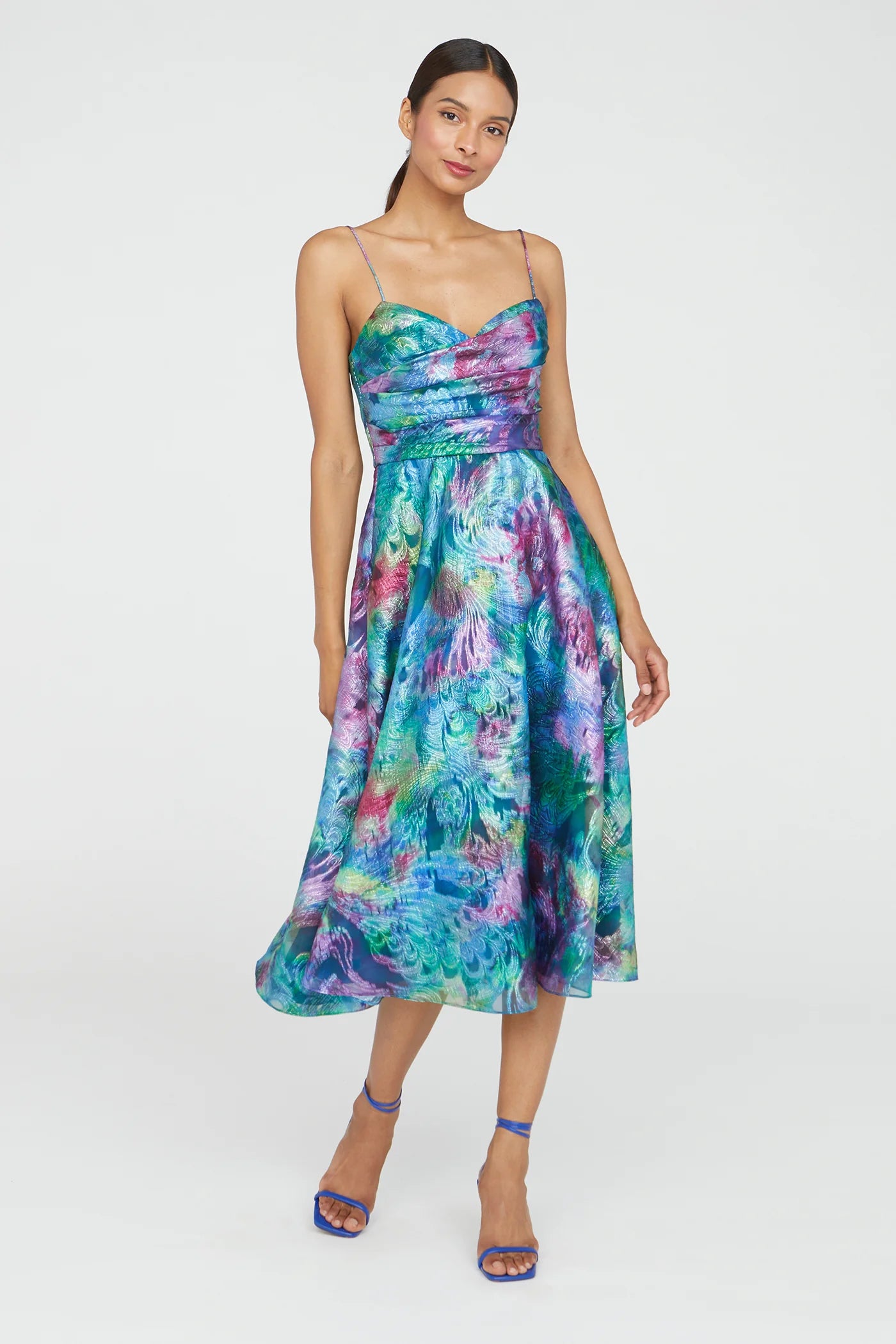 Elegant Allegra Draped Cocktail Dress in Aquatic Bloom Floral Print - Perfect for Evening Parties, Weddings & Special Occasions