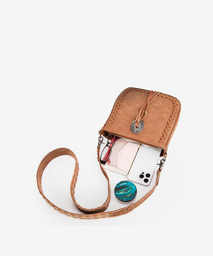 Montana West Genuine Leather Tooled Whipstitch Crossbody Purse for Women - Stylish Handbag for Everyday Use, Travel & Shopping