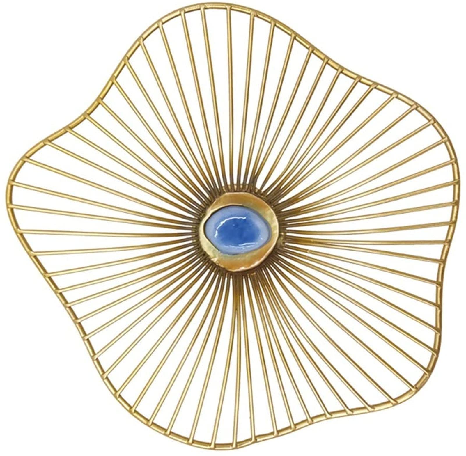 Large Metal Wall Art - Lotus Leaf Wall Hanging with Blue Jewel Accents, Decorative Metal Wall Decor for Living Room, Hallway & Entryway | Perfect for Home, Office & Spa Decor