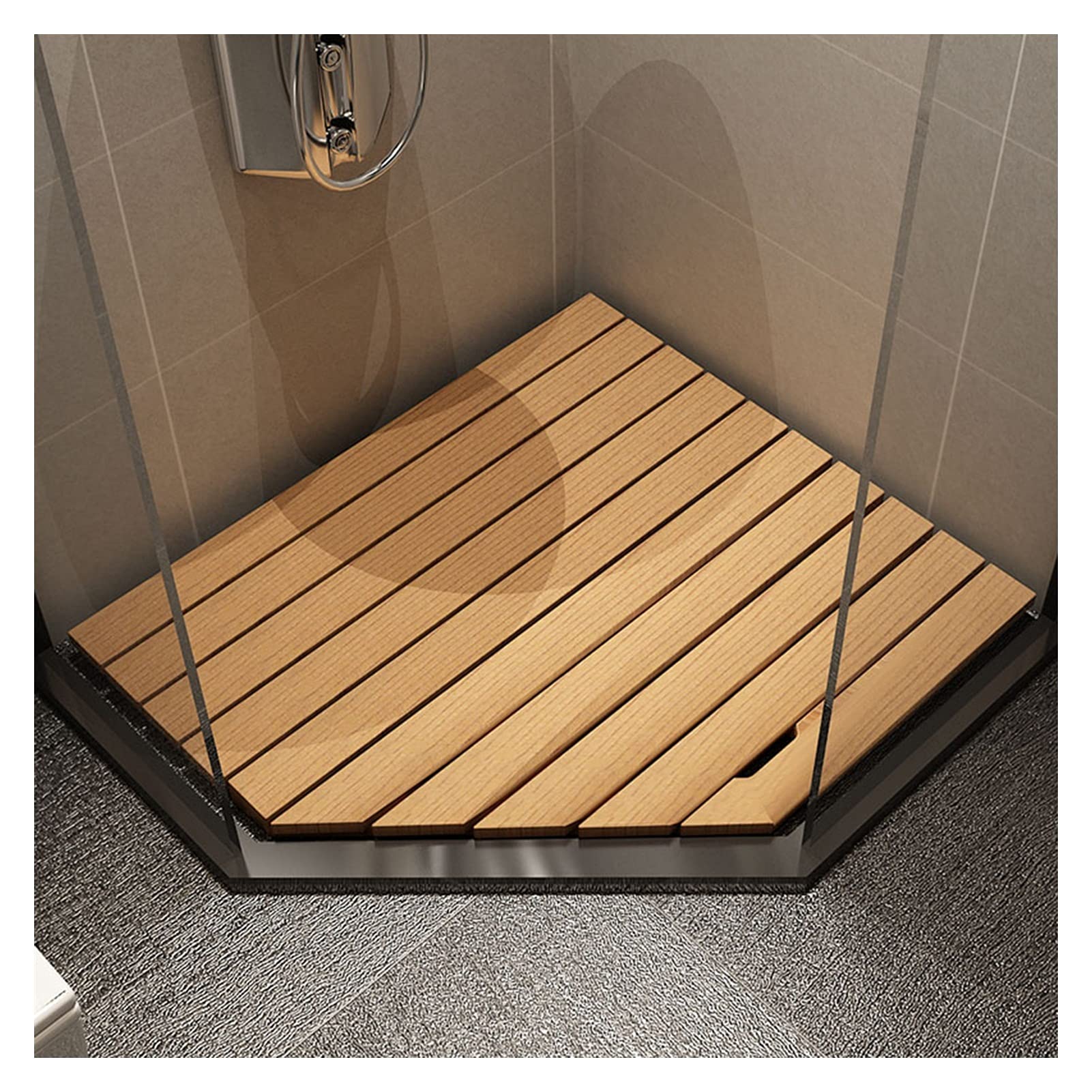 Natural Bamboo Wood Bath Shower Mat - Diamond Shape Spa Mat for Bathroom & Shower - Slatted Duck Board Floor Mat for Indoor & Outdoor Use - 4.2cm Thick - Perfect for Spa, Bathroom, Poolside & Wet Areas