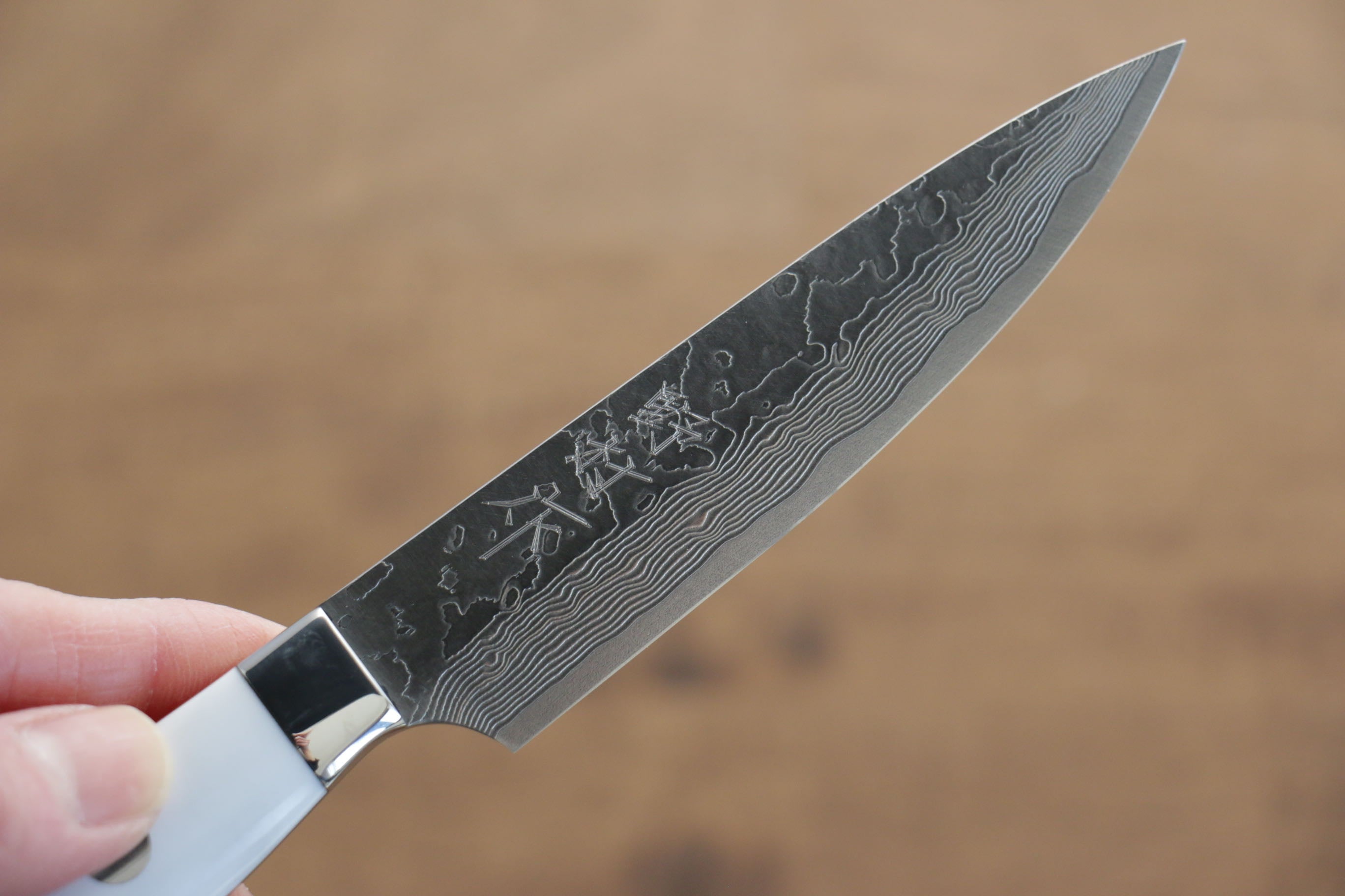 VG10 Damascus Petty Utility Knife 100mm - Japanese White Stone Handle - Perfect for Slicing, Peeling & Precision Kitchen Tasks