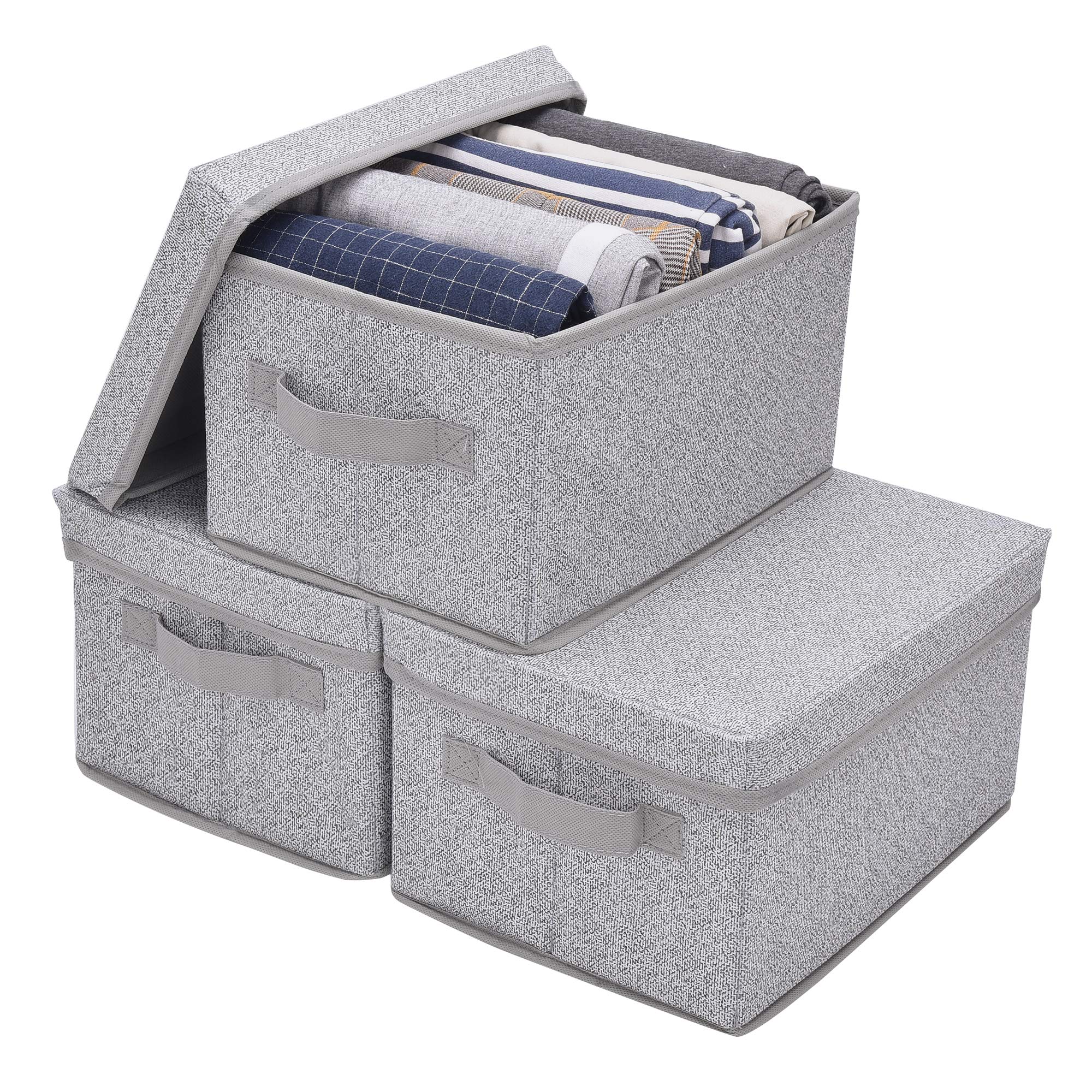 GRANNY SAYS Fabric Storage Bins with Lids - Gray Medium 3-Pack Stackable Closet Organizers & Shelf Baskets for Bedroom, Nursery, and Office Organization