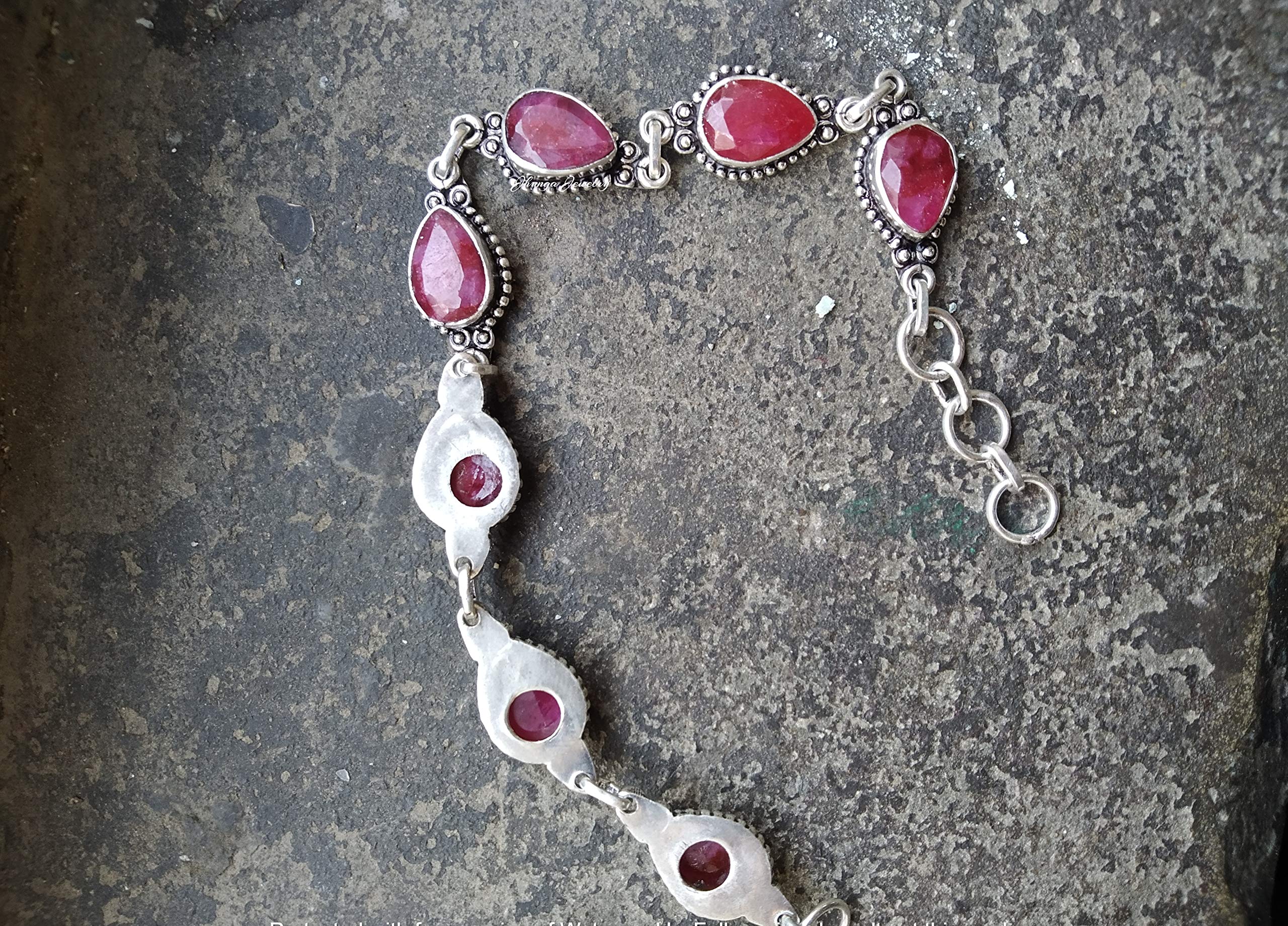 Handmade 92.5% Sterling Silver Ruby Bracelet | Bohemian Adjustable Jewelry for Women | Perfect Bridesmaid Gift, Valentine's Day Present & Mermaid-Themed Jewelry | Ideal for Weddings, Date Nights & Special Occasions