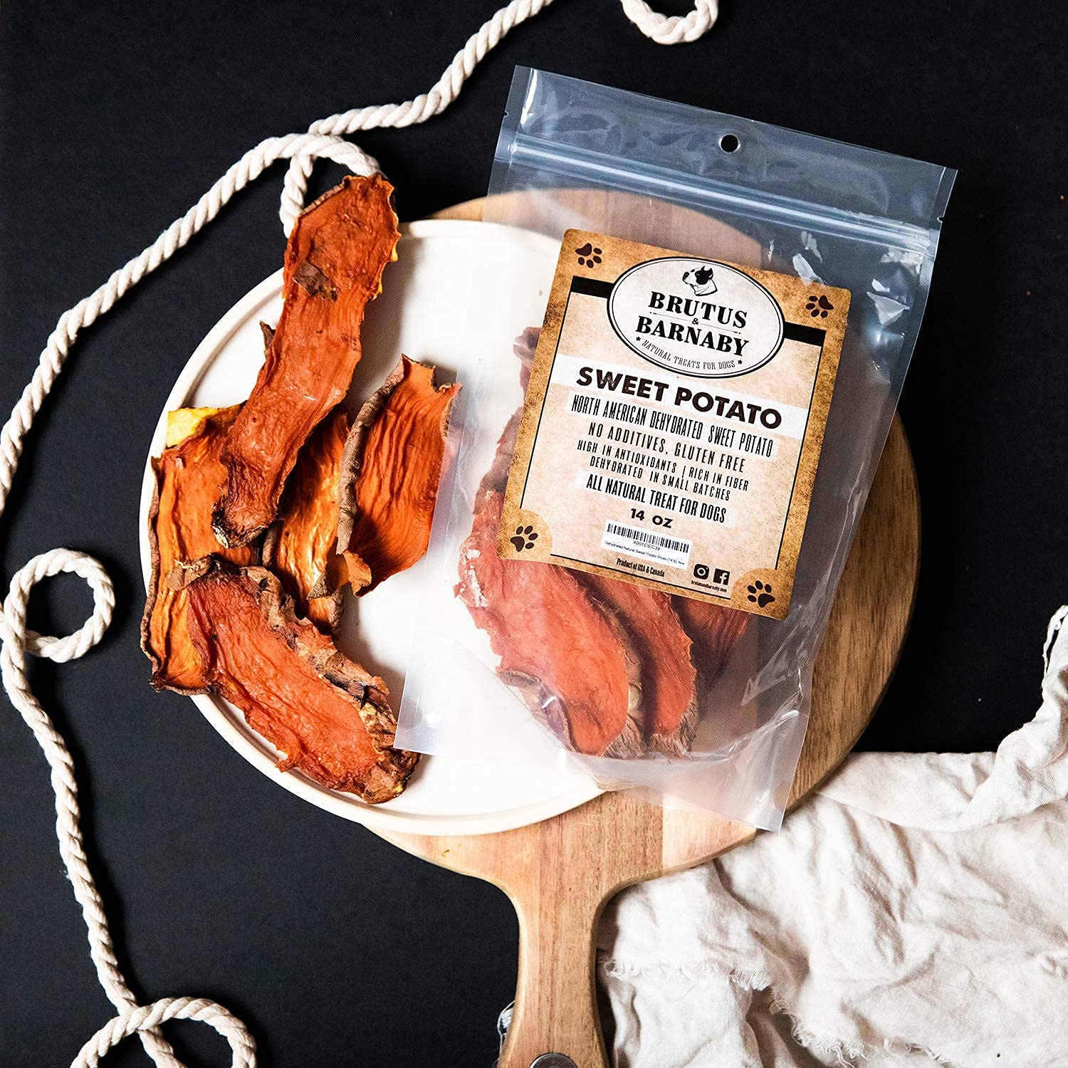 BRUTUS & BARNABY Sweet Potato Dog Treats 14oz + Beef Jerky 15-Count - Healthy Natural Snacks for Small & Large Dogs - Perfect for Training, Rewards & Dental Health