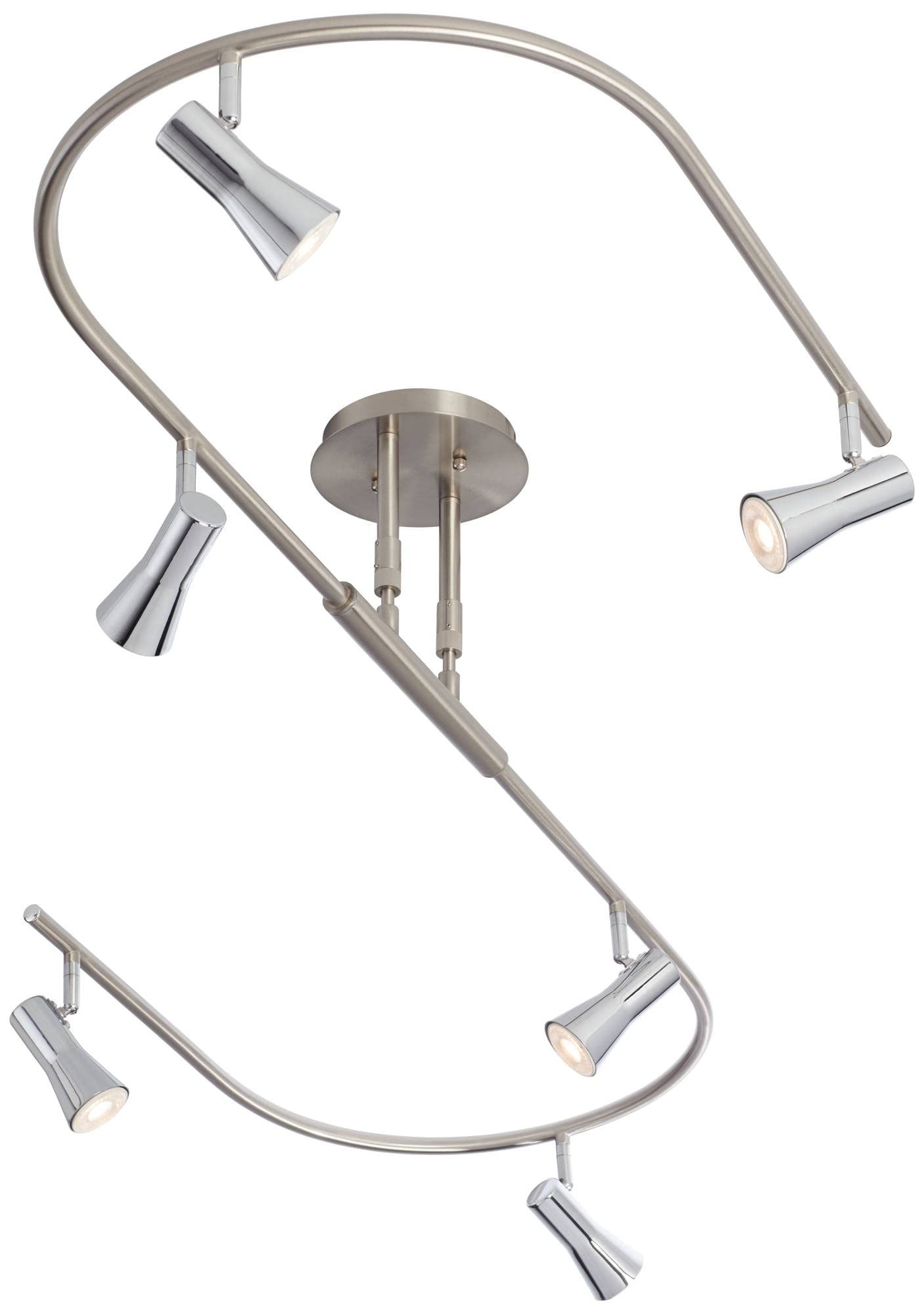 Pro Track U-Shape 6-Head LED Ceiling Track Light Fixture Kit - Adjustable GU10 Spotlights in Brushed Nickel Finish (54.25